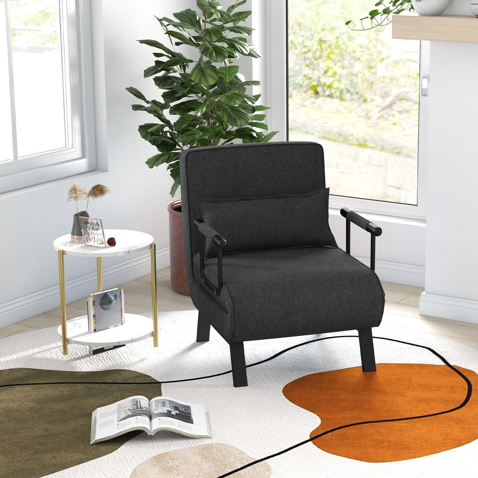 KOMFOTT 4-in-1 Convertible Sleeper Chair Bed - Adjustable Backrest Folding Sofa Bed with Removable Pillow, Upholstered Chaise Lounge for Living Room, Guest Room & Small Spaces (Dark Gray) | Perfect for Apartments, Dorms & Home Offices