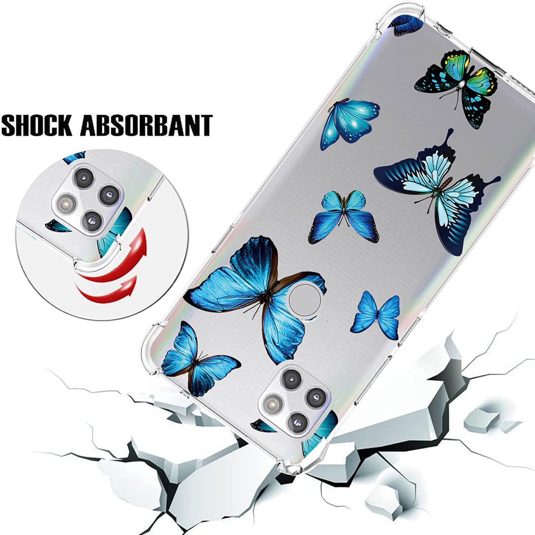 Shockproof Clear TPU Phone Case for Motorola Moto One 5G Ace & Moto G 5G - Slim Flexible Protective Cover with Blue Butterfly Pattern - Perfect for Girls, Everyday Use & Travel Protection