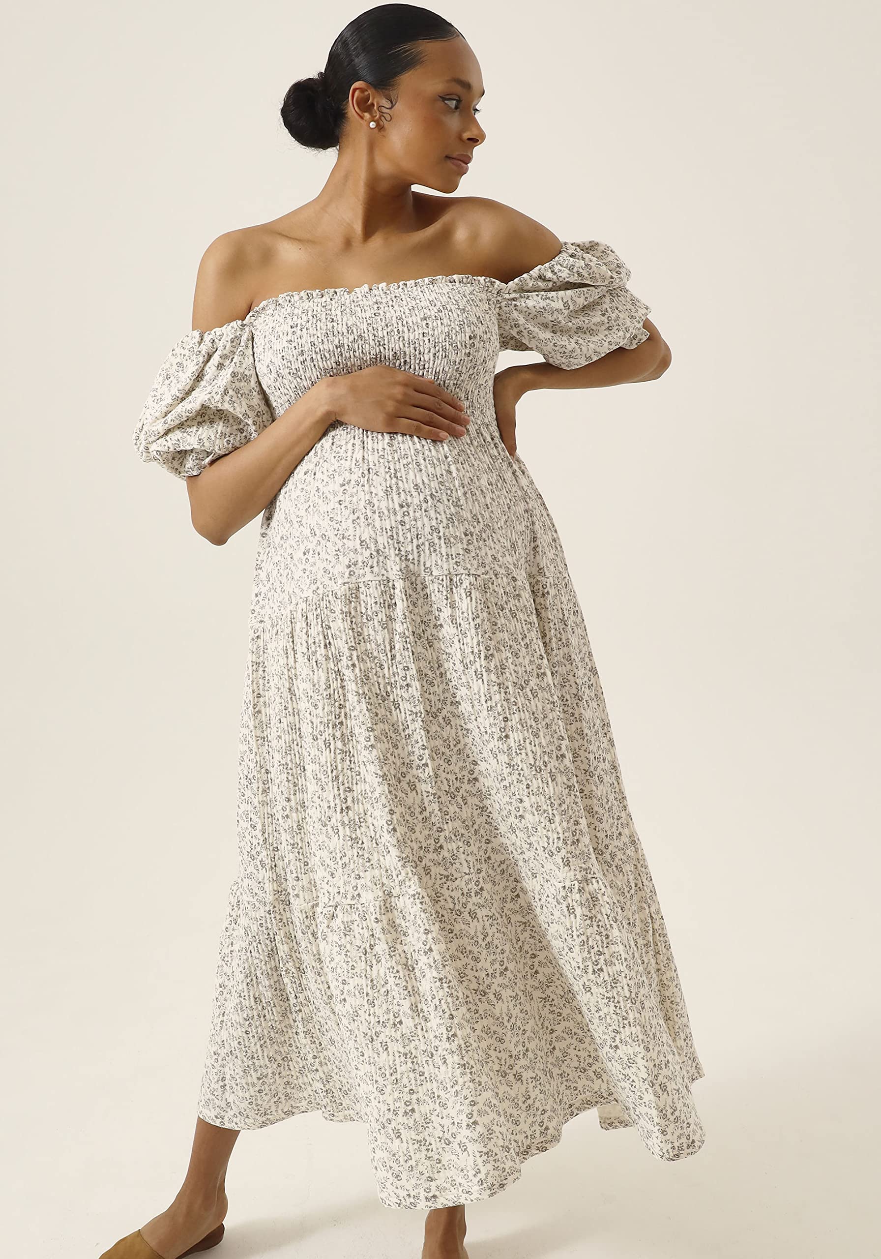 Women's Cotton Modal Kiko Maternity Dress - Floral Maxi Pregnancy Gown for Baby Shower, Nursing & Everyday Wear | Comfortable Casual Maternity Dress for Expecting Moms