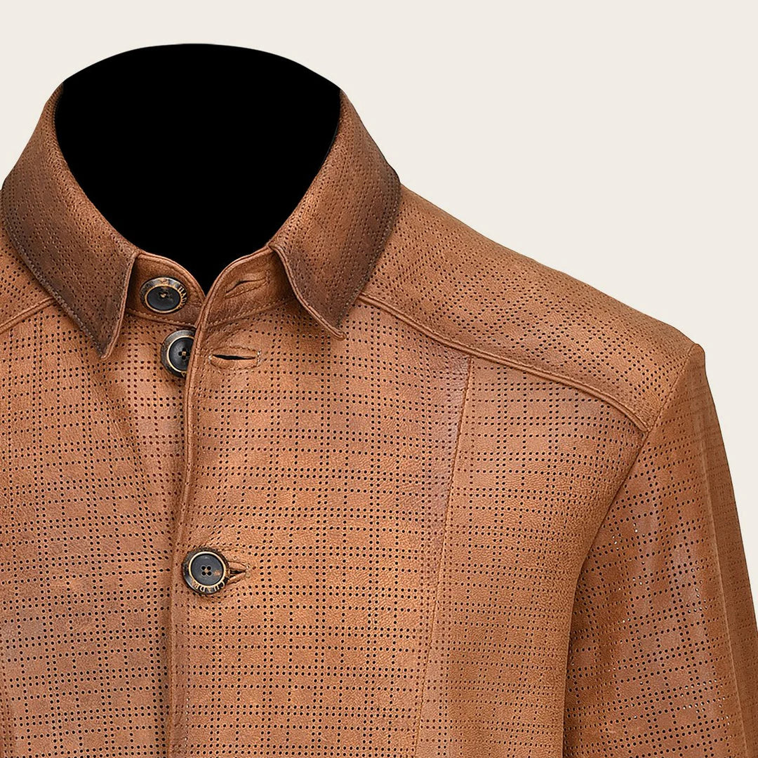 H329COC Men's Brown Casual Fashion Lambskin Blouson Shirt - Stylish Lightweight Jacket for Everyday Wear, Work & Outdoor Activities