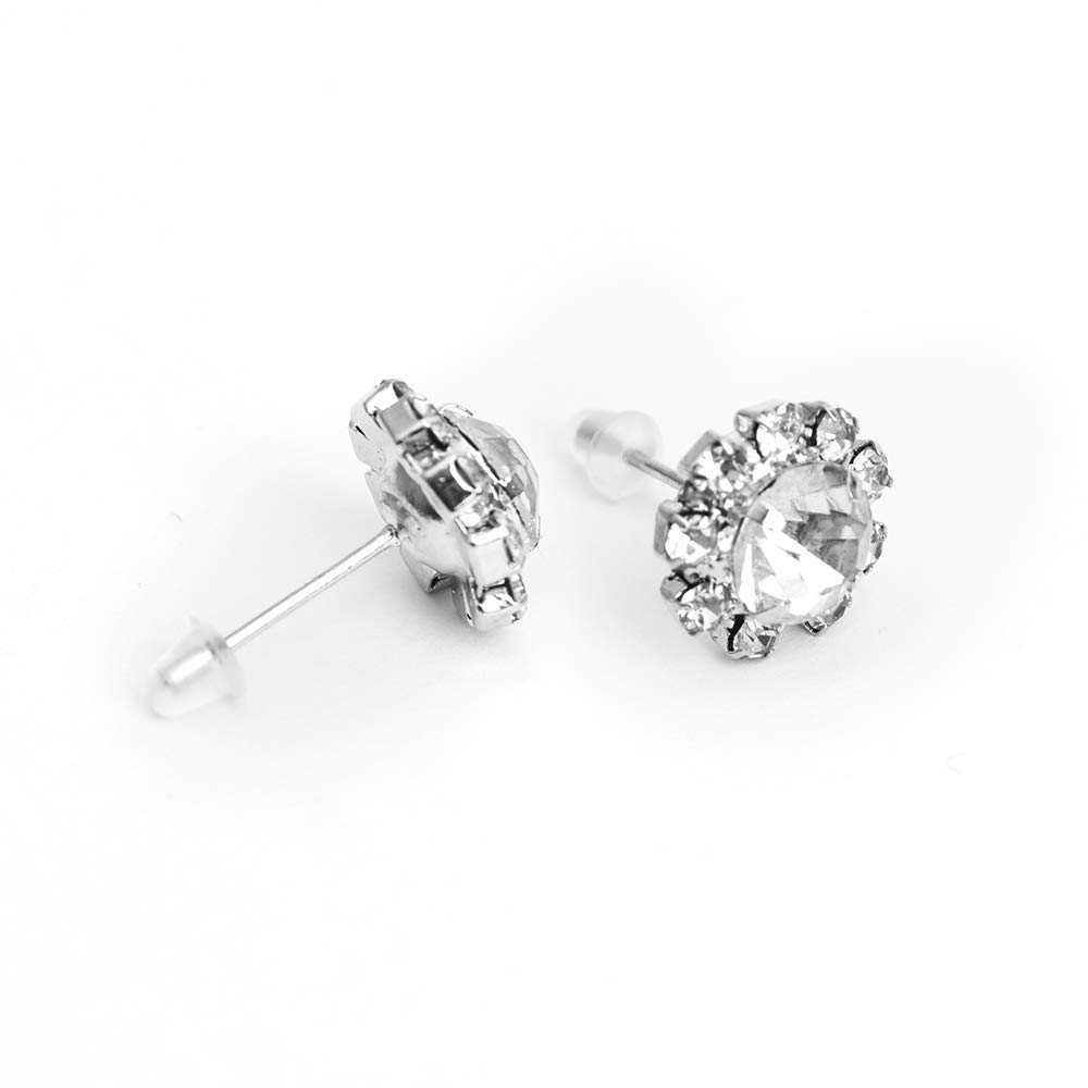 KAKA Fashion Sunflower Shaped Cubic Zirconia Stud Earrings for Women & Girls - Sterling Silver Diamond Simulated Earrings, Elegant Silver-Tone Jewelry Gift for Birthday, Anniversary & Everyday Wear