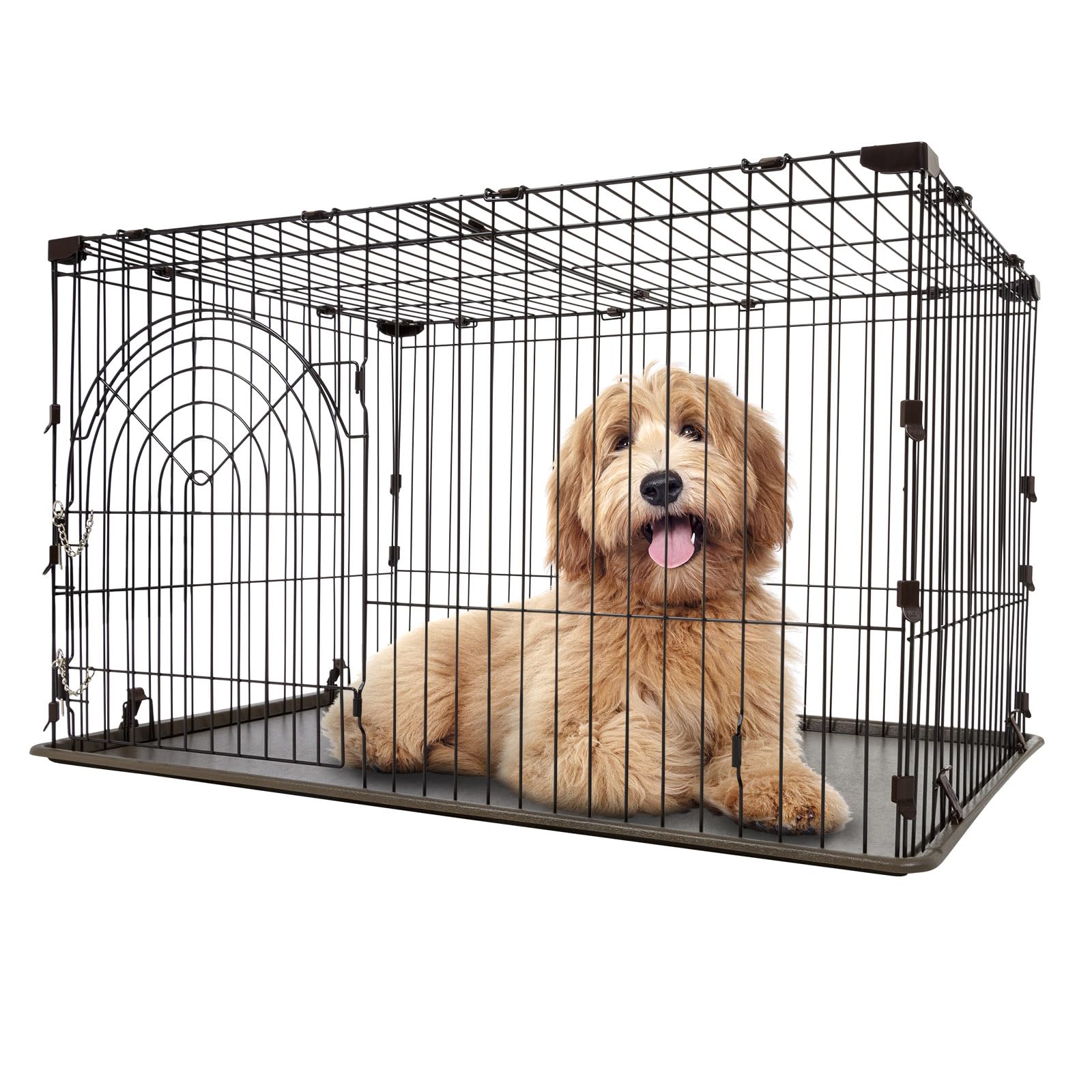 IRIS Large Wire Deluxe Dog Crate - 42 Inch Heavy Duty Metal Pet Cage for Medium to Large Dogs - Perfect for Home, Travel & Training Use