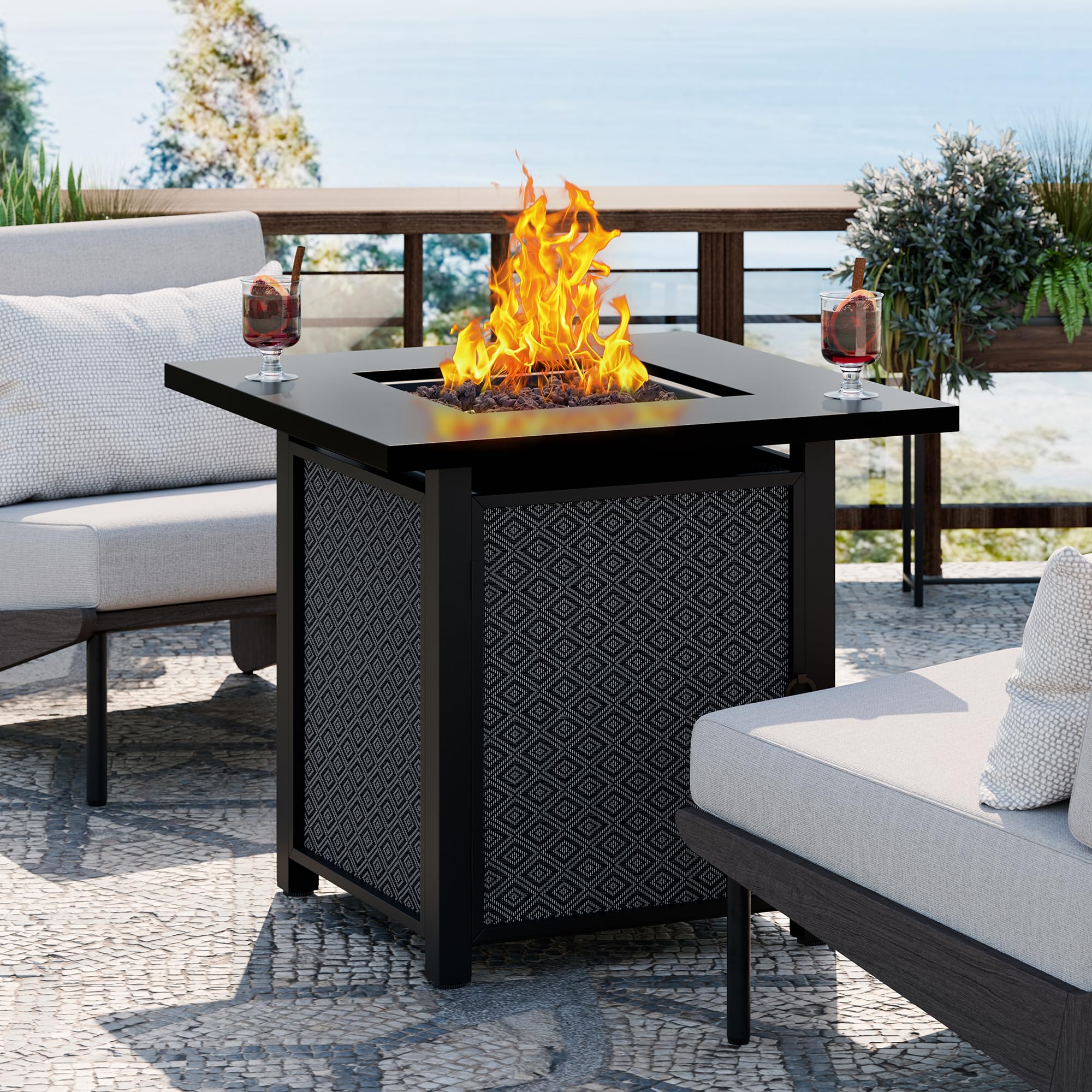 30 Inch Outdoor Propane Fire Pit Table with Removable Lid & Lava Rocks - 40,000 BTU Waterproof Cover - Durable Metal Frame - Perfect for Patio, Garden, Backyard & Camping (Grey)
