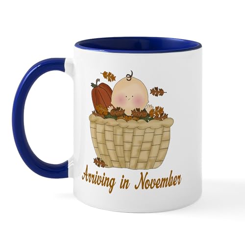 White/Navy Inside - Baby Arriving In November Mug