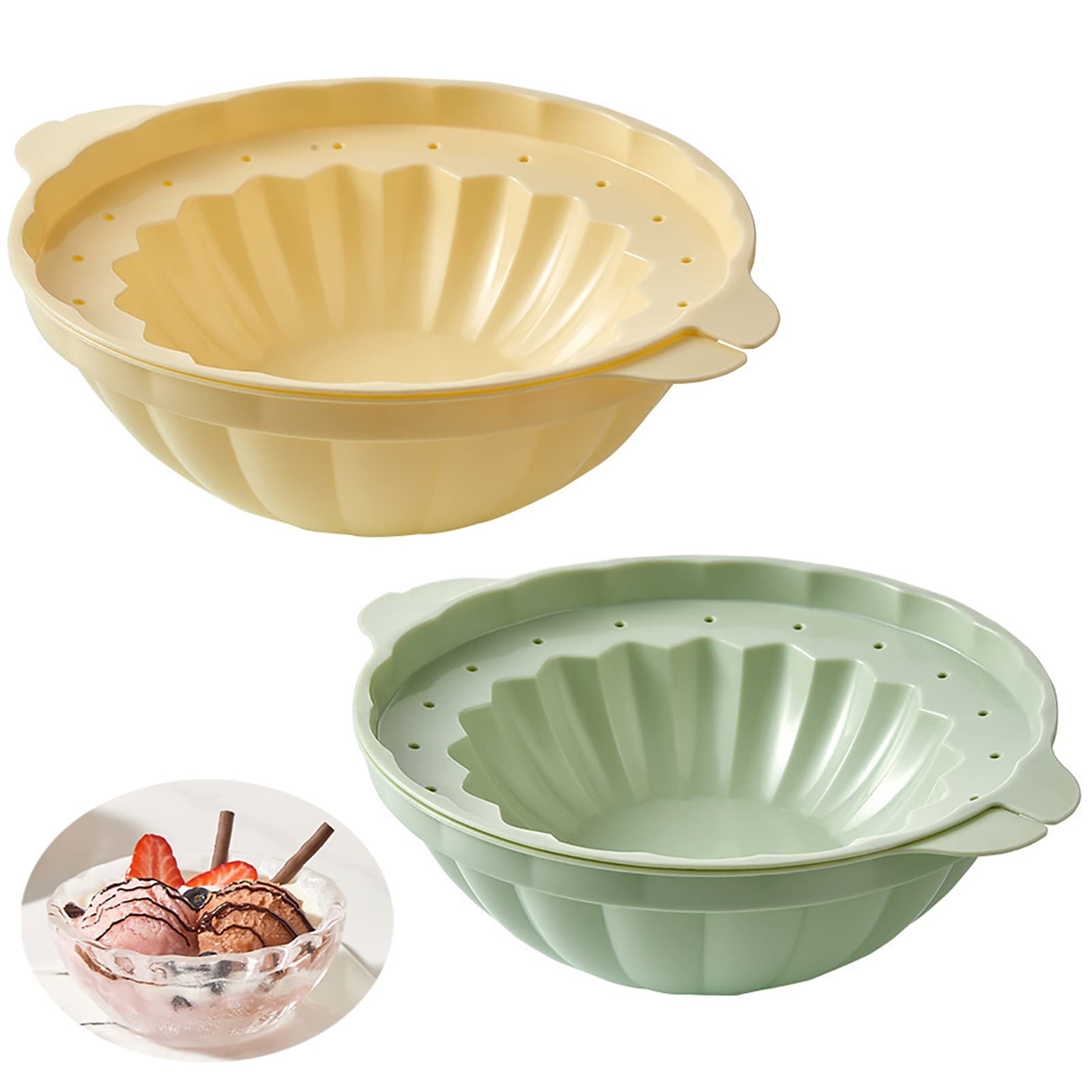 2 Pcs Large Plastic Ice Bowl Maker Mold - DIY Crystal Ice Bowl for Dessert, Fruit Salad, Ice Cream (Green & Yellow) | Perfect for Parties, Cocktails, and Creative Food Presentation