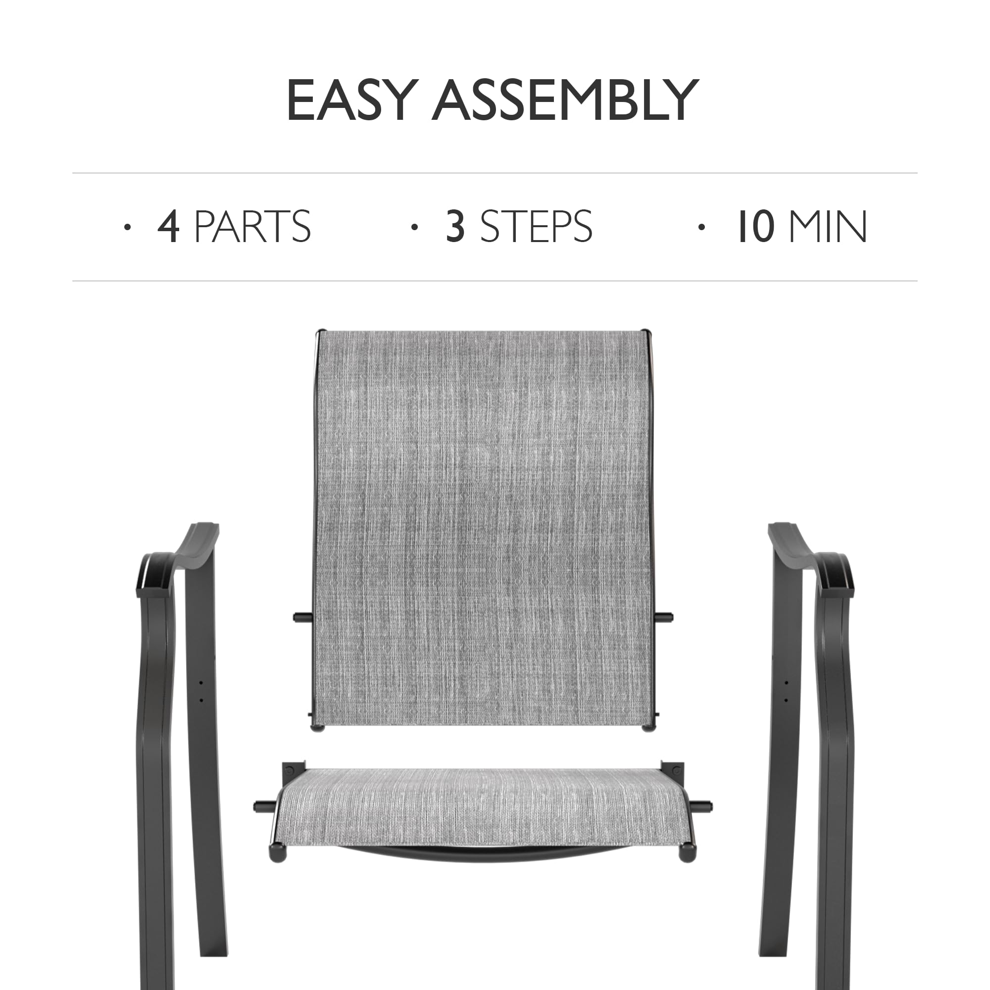 UDPATIO 4-Piece Patio Dining Chairs Set - High Back Textilene Outdoor Chairs with Armrests, Durable Metal Frame for Garden, Backyard, Deck, Poolside (Grey & White) - Perfect for Outdoor Dining, Lounging, and Entertaining