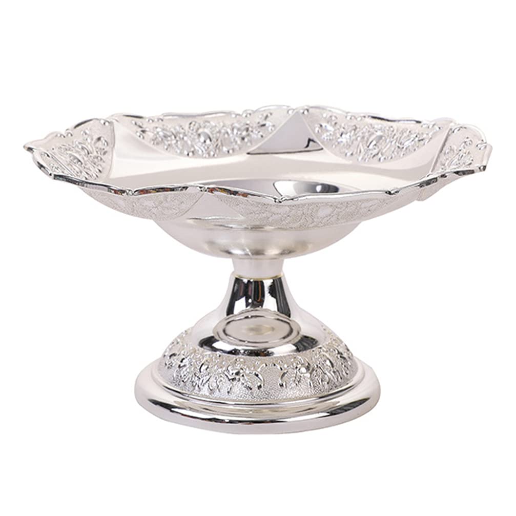 NUOBESTY Gold & Silver Metal Fruit Serving Tray - Round Snack Plate for Vegetables, Nuts, Candy - Elegant Crystal Food Display for Wedding, Party, Kitchen & Dining Room Decor