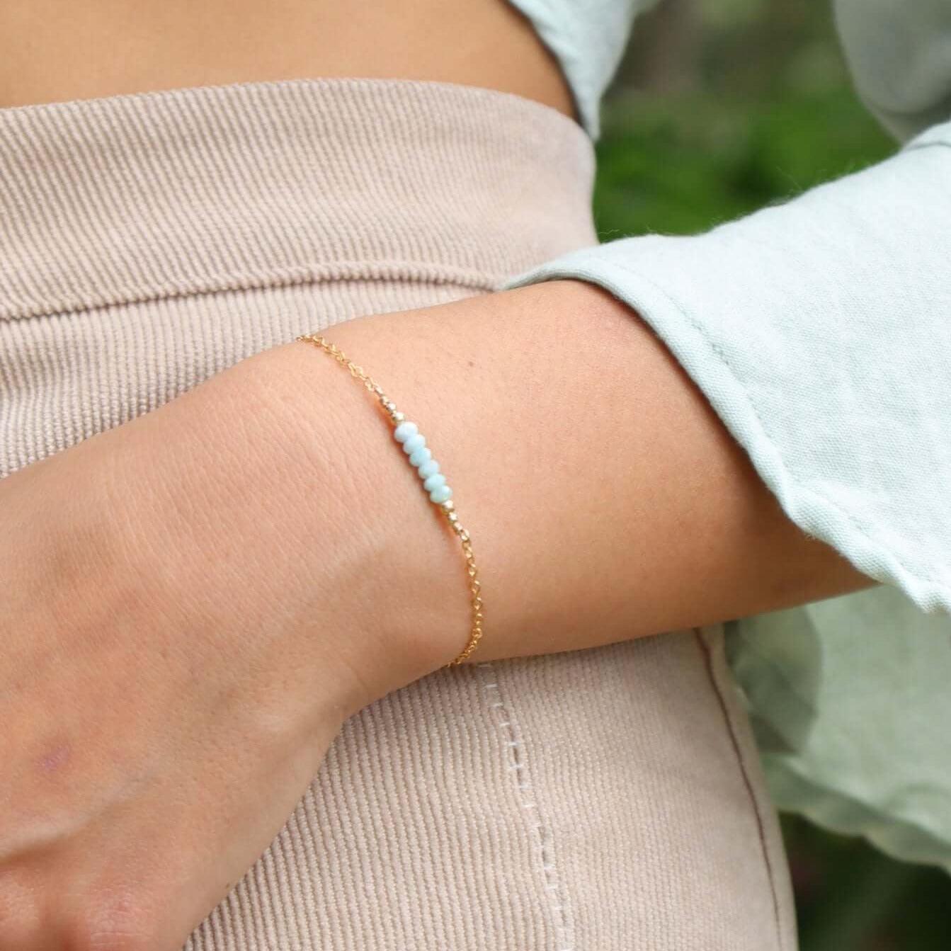 Sparkling Blue Larimar Gemstone Faceted Bead Bar Bracelet for Women | Handmade Healing Crystal Jewelry | Perfect for Yoga, Meditation & Boho Fashion
