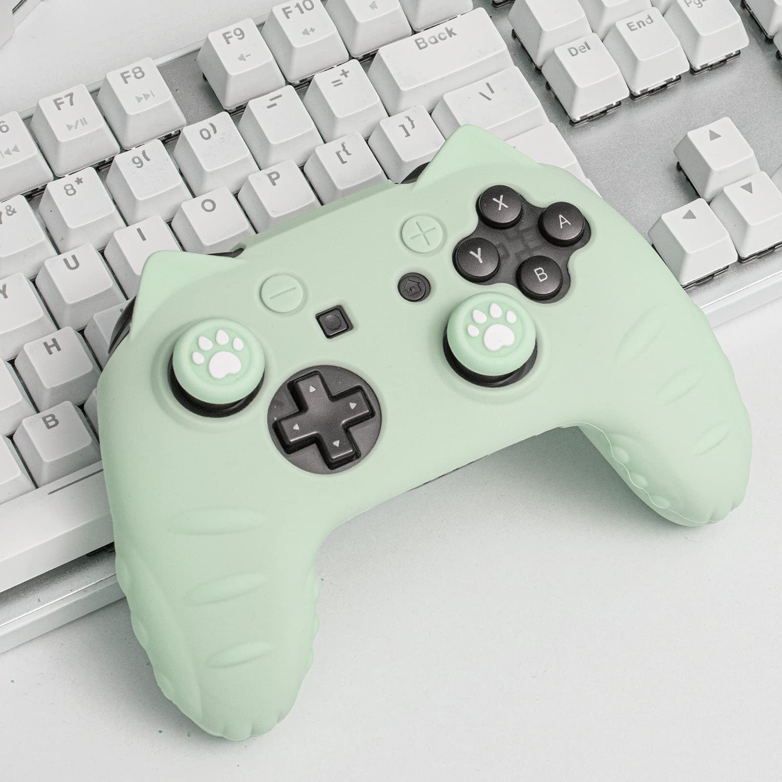 Cute Cat Paw Switch Pro Controller Skin with Thumb Grip Caps & Stickers - Green | Protective Cover for Nintendo Switch Pro Controller | Perfect for Gaming, Collecting & Customizing Your Controller