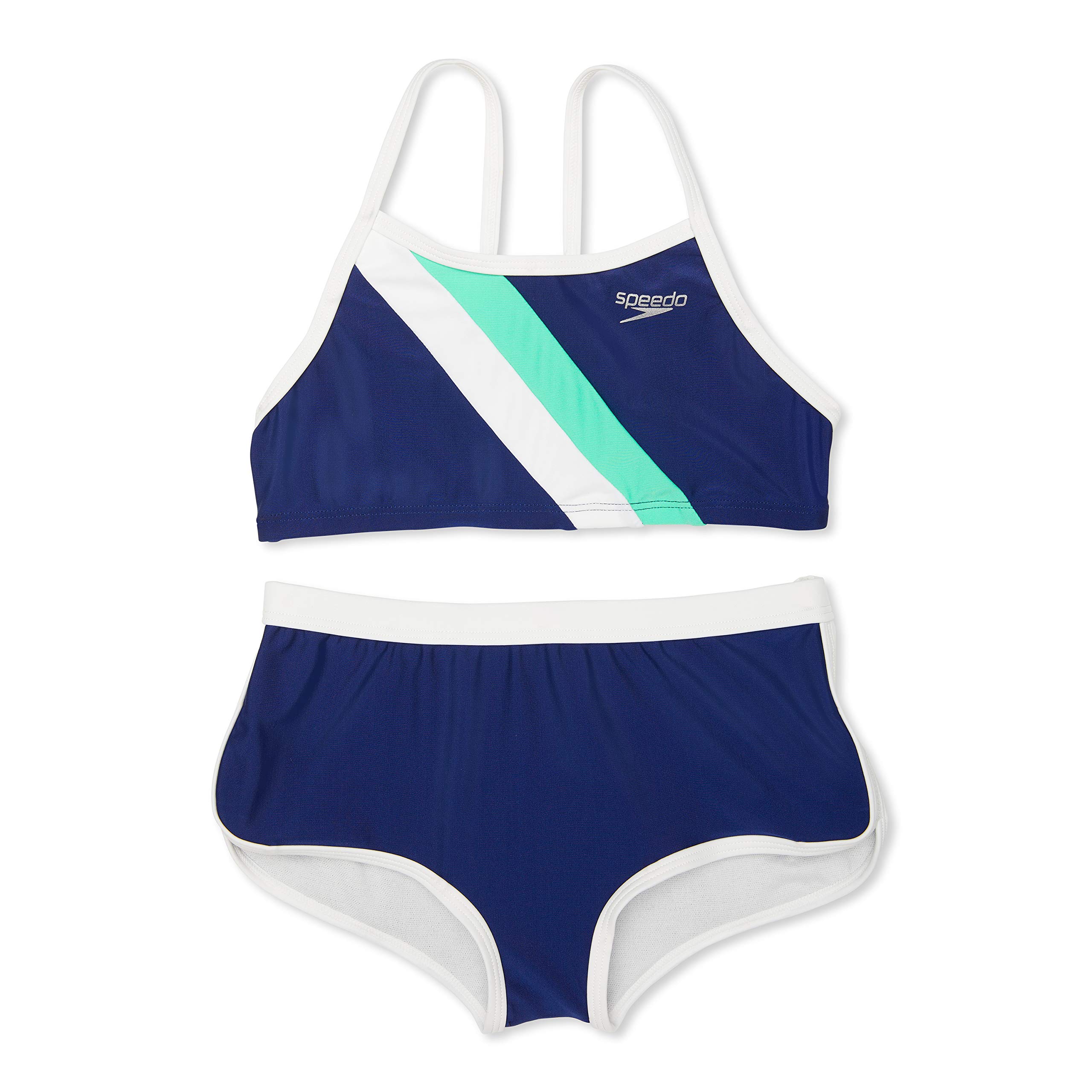 Speedo Girls' 2-Piece Bikini Swimwear Set with Boy Shorts - Comfortable & Stylish Swimsuits for Kids, Beach & Pool Activities
