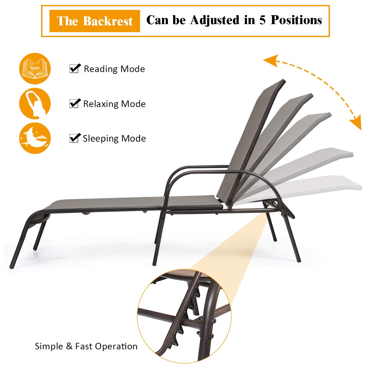 Tangkula 2-Pack Outdoor Lounge Chairs - Adjustable Reclining Patio Chaise Lounge with Heavy Duty Steel Frame - Perfect for Poolside, Beach, Backyard & Balcony Relaxation - Durable Outdoor Furniture for Sunbathing & Lounging