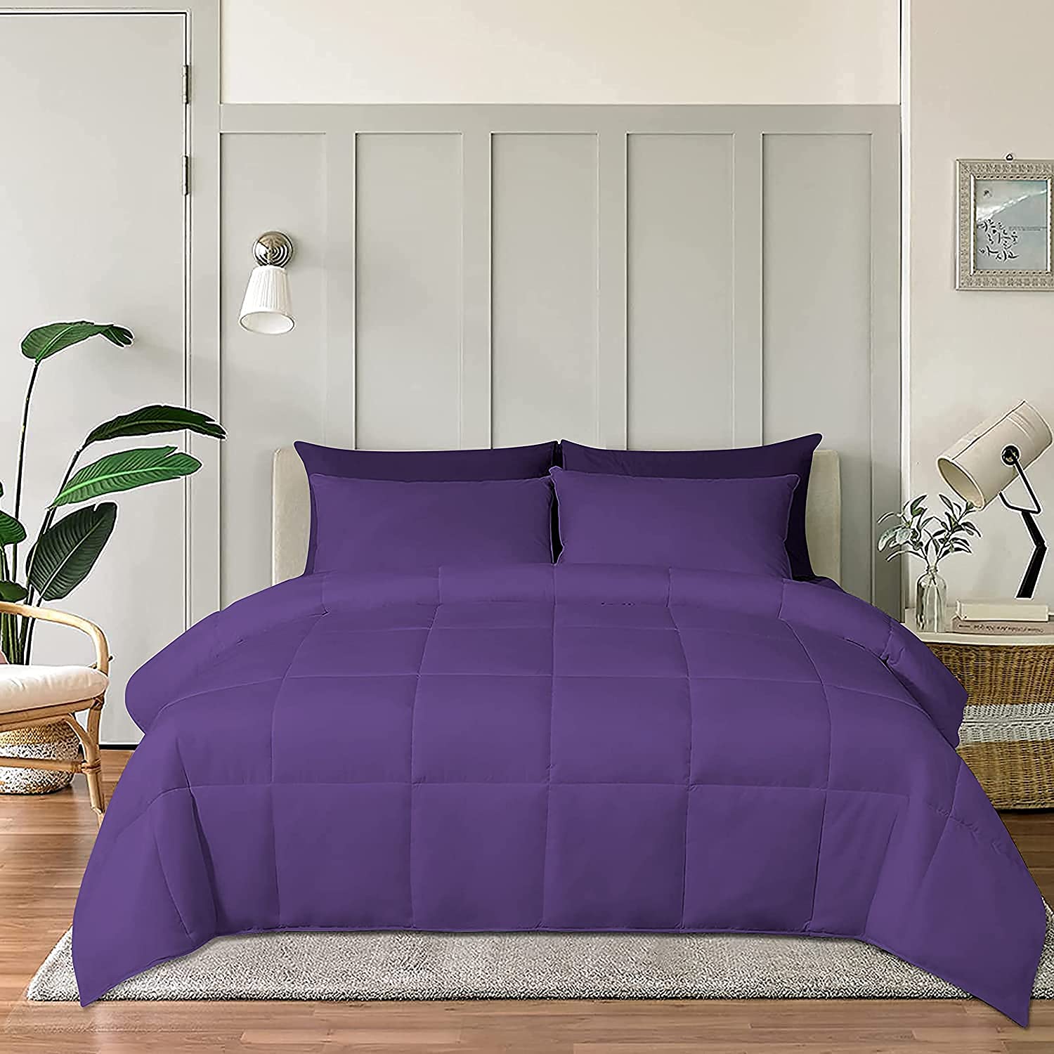 Lightweight All Season Down Alternative Comforter - 100% Cotton Soft Quilted Duvet Insert | Cooling Bedding for Warm Weather & Hot Sleepers | King/California King Size | Purple | Perfect for Summer Nights & Guest Rooms