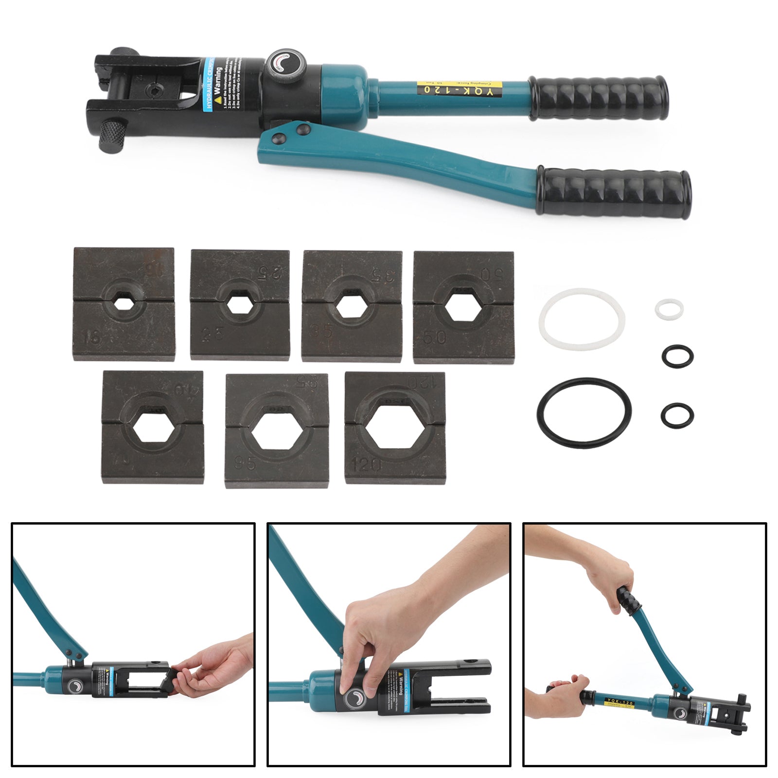 10T Hydraulic Wire Crimper with 8 Black Dies - Professional Battery Cable Lug Terminal Crimping Tool for Automotive, Marine, and Electrical Applications