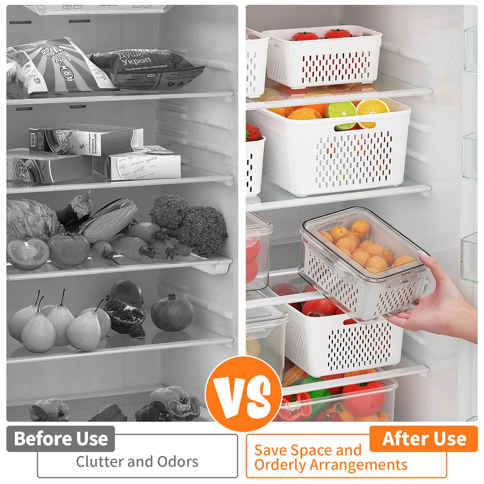 5-Piece Large Airtight Food Storage Containers with Removable Colanders & Lids - Keep Fruits, Vegetables, Meat Fresh Longer - Perfect for Fridge, Pantry, Meal Prep & Organization
