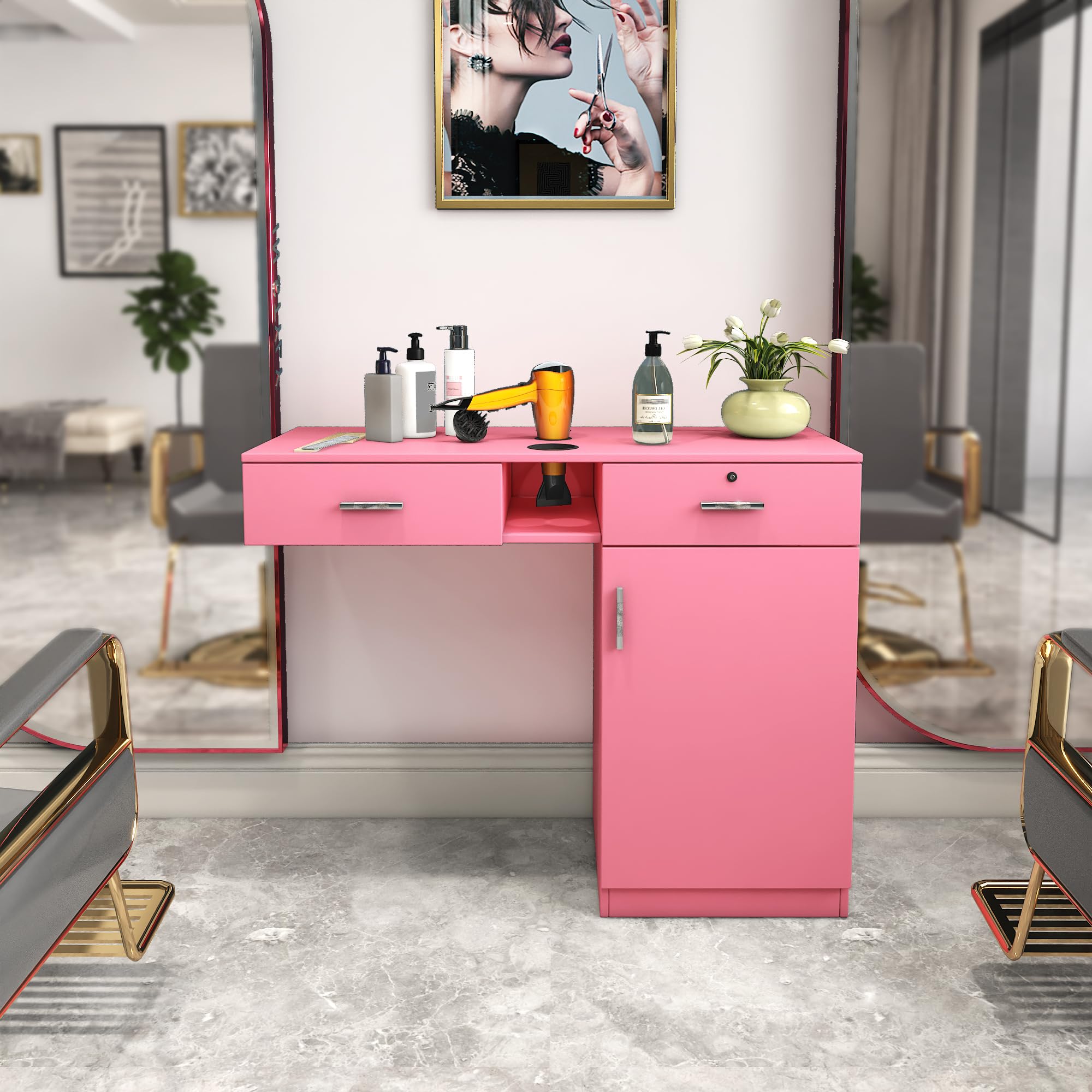 Taikonaut Wall Mount Barber Station w/Storage & Lockable Drawers - Salon Equipment for Stylists