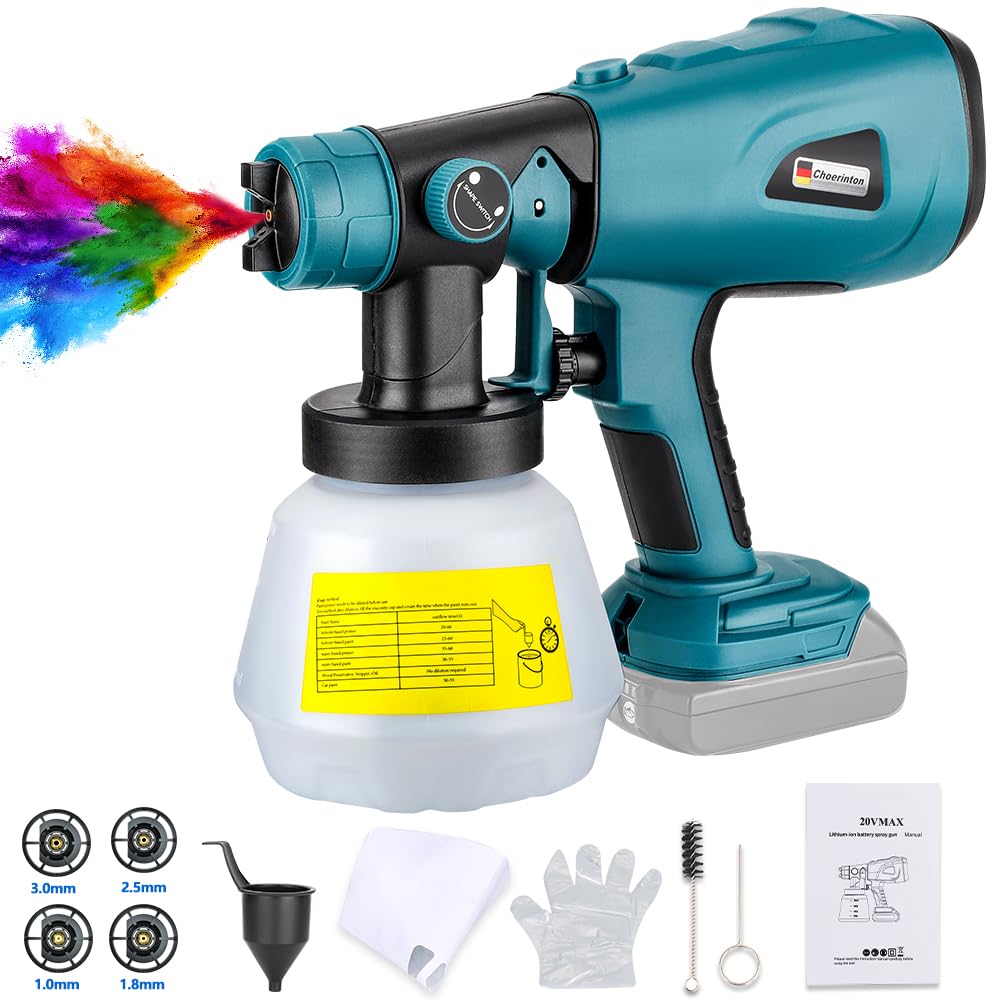 Choerinton Cordless Paint Sprayer - HVLP Electric Paint Gun with 3 Spray Patterns & 4 Nozzle Sizes, Compatible with Makita Battery (Tool Only) - Perfect for House Painting, Furniture, Cabinets & DIY Projects