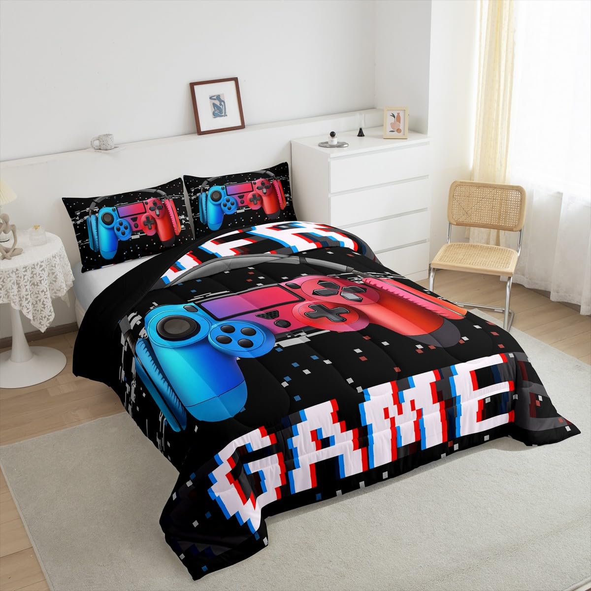 Erosebridal Girls & Boys Gaming Comforter Set - Full Size Toddler Bedding with Red & Blue Design | Perfect for Kids' Rooms, Gaming Themed Bedrooms & Sleepovers