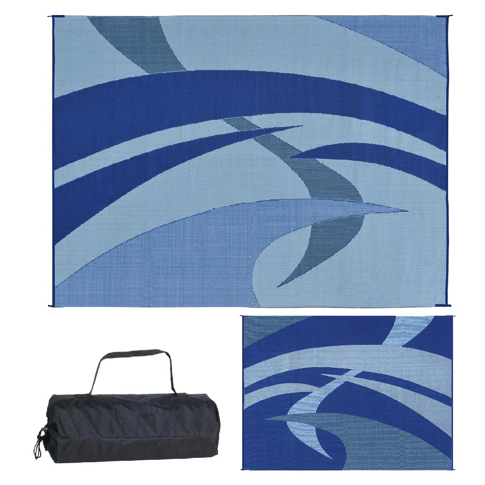 Premium Outdoor Camping Mat - Waterproof & Durable 9x12 Feet RV, Patio, Picnic Mat (Blue/Gray/Black Swirl) for Camping, Beach, Backyard & Tailgating