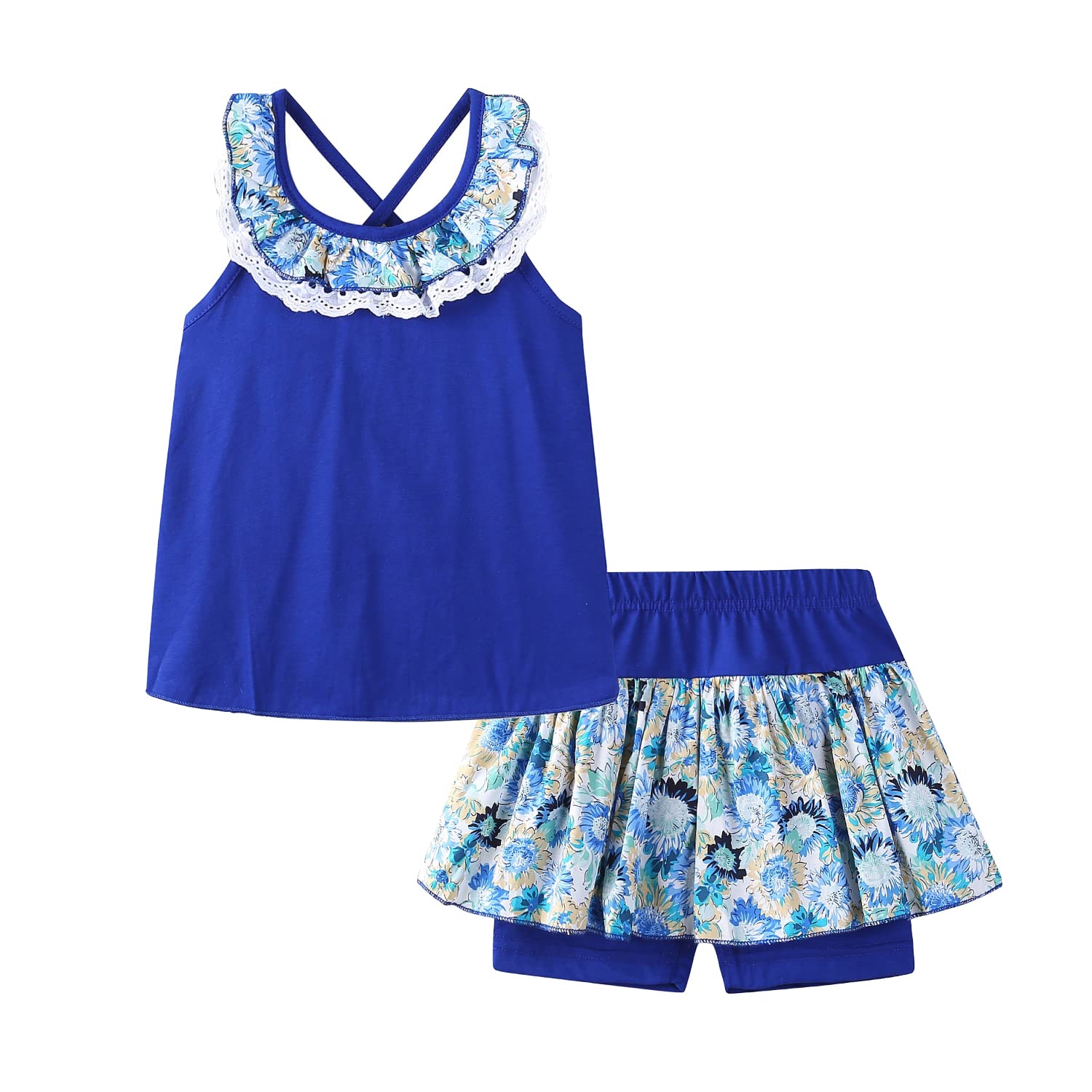 LittleSpring Girls' Floral Tank Top and Shorts 2-Piece Summer Outfit Set - Cute Toddler Clothes for Playdates & Beach Vacations