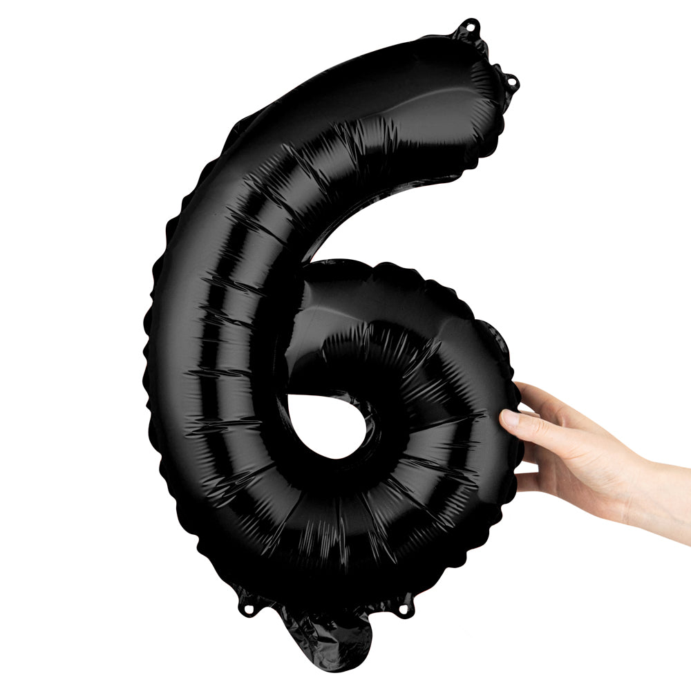 Black Mylar Number 6 Balloon - 16 Inch Large Foil Balloon for Birthday Parties, Anniversaries & Celebrations (1 Count Box)
