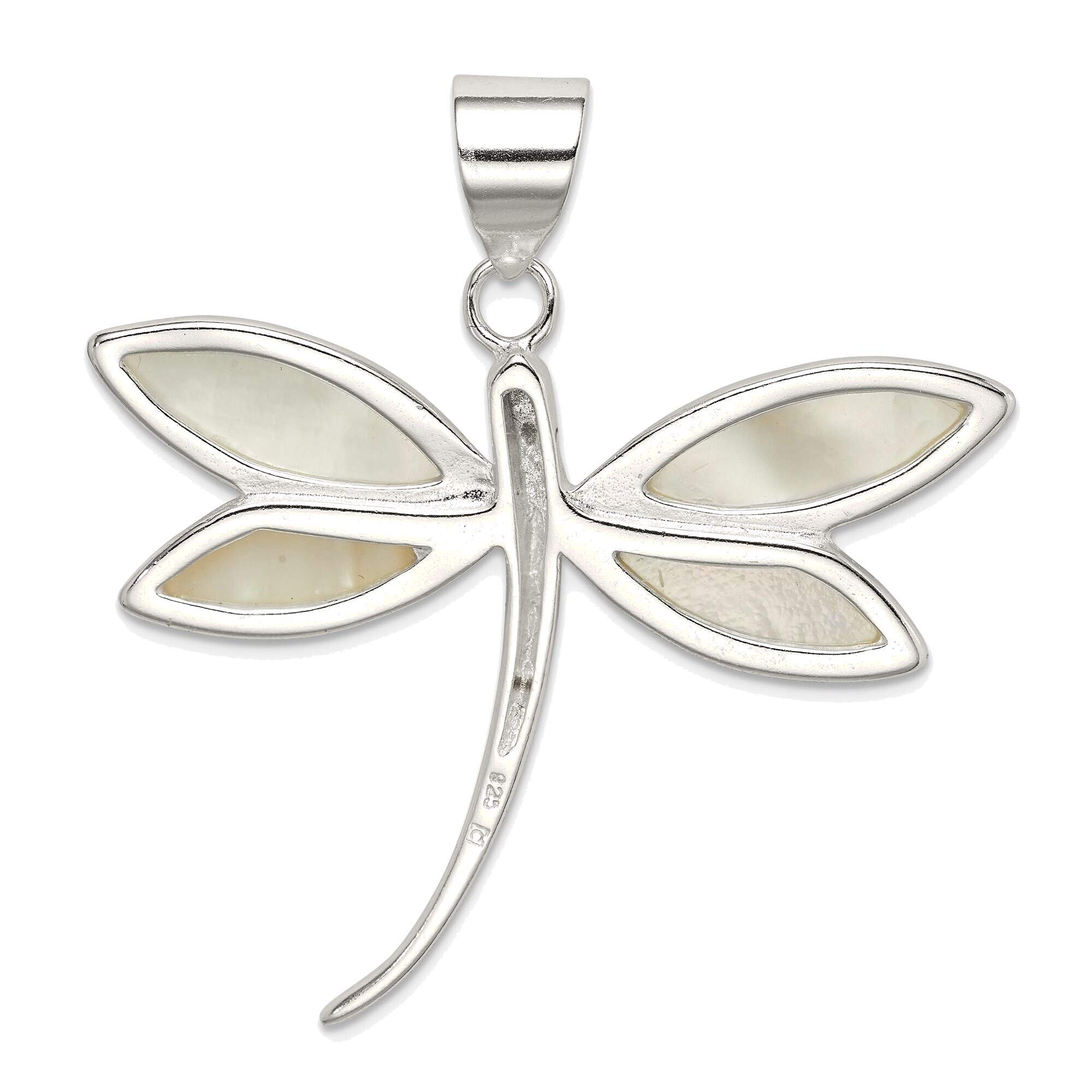 Bonyak Jewelry Solid Sterling Silver White Shell Dragonfly Pendant Necklace - Elegant Nature-Inspired Jewelry for Women, Perfect for Gifts, Weddings & Everyday Wear