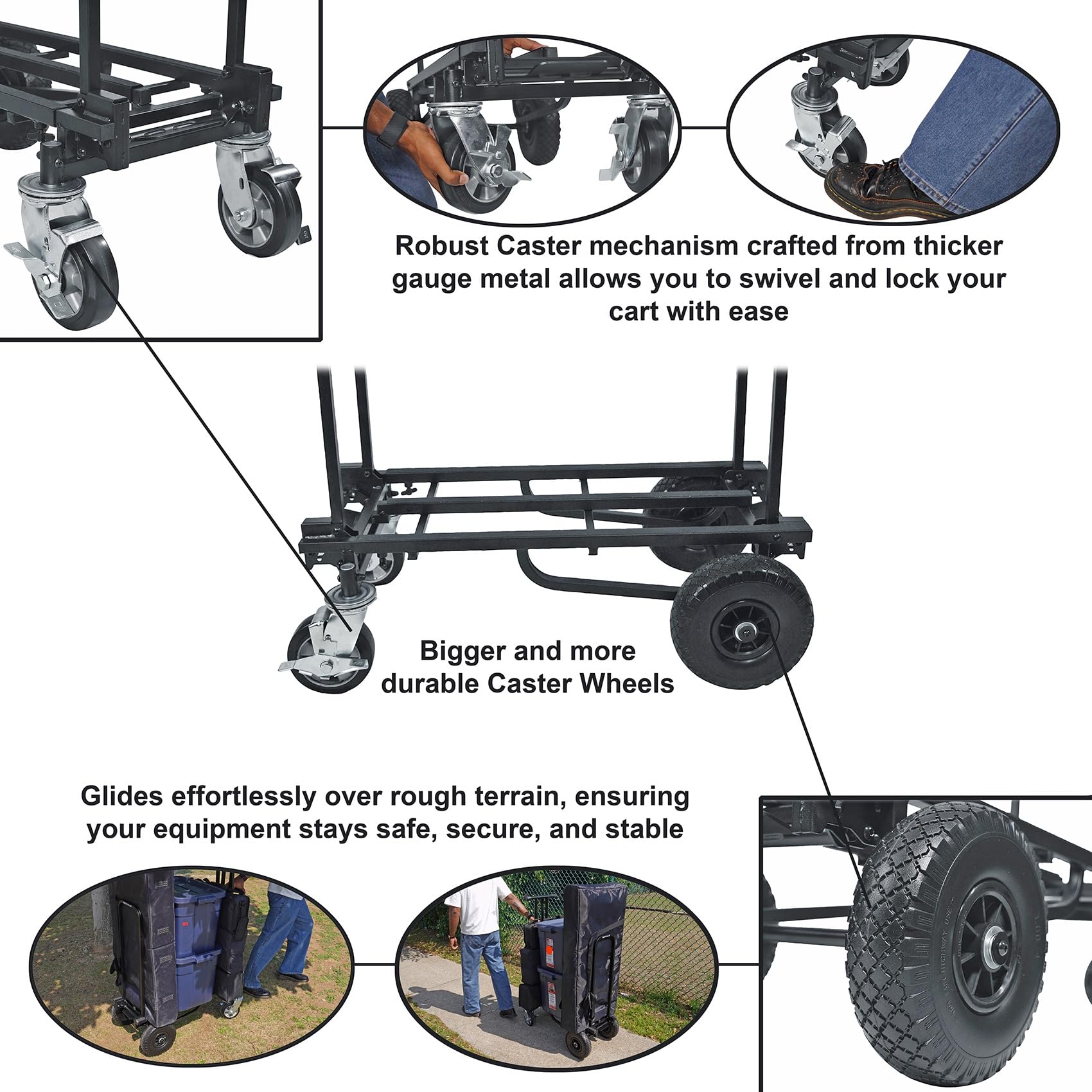 Rockville Rock CART Heavy Duty DJ Equipment Rolling Transport Cart with Large Wheels - Perfect for Outdoor Events, Music Festivals & Mobile DJ Setup