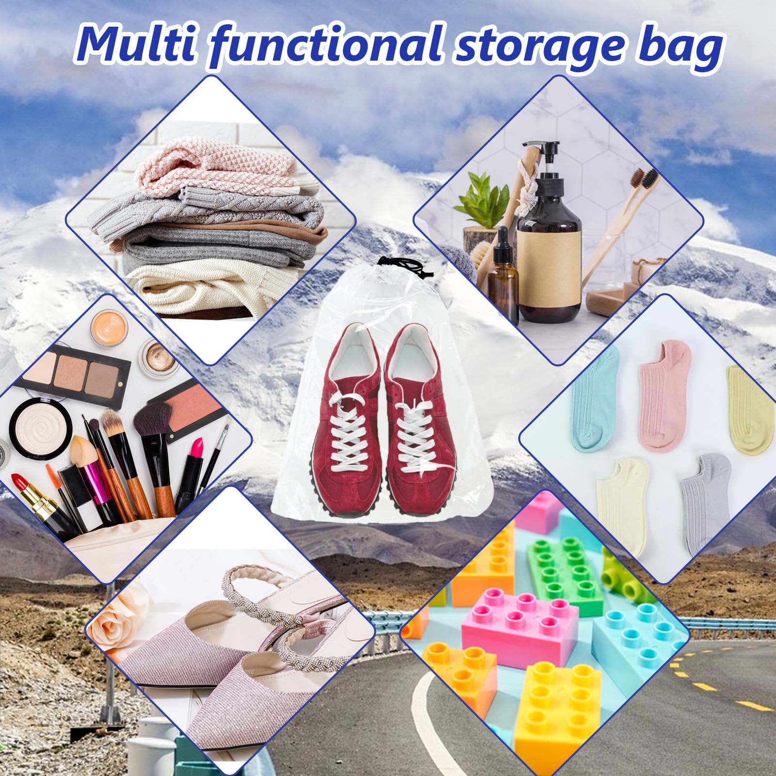 50 Pack Clear Travel Shoe Bags with Drawstring - Large Transparent Shoe Storage Organizers for Men & Women - Perfect for Packing, Gym, Travel & Dust Protection