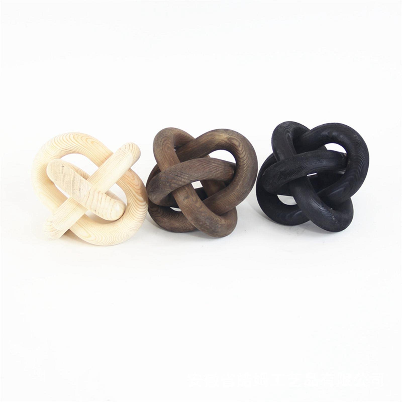 Handmade 3-Link Wooden Knot Chain Ornament - Unique Brown Decorative Display for Cabinet, Desk & Living Room - Durable Home Decor Accessory for Rustic & Modern Interiors