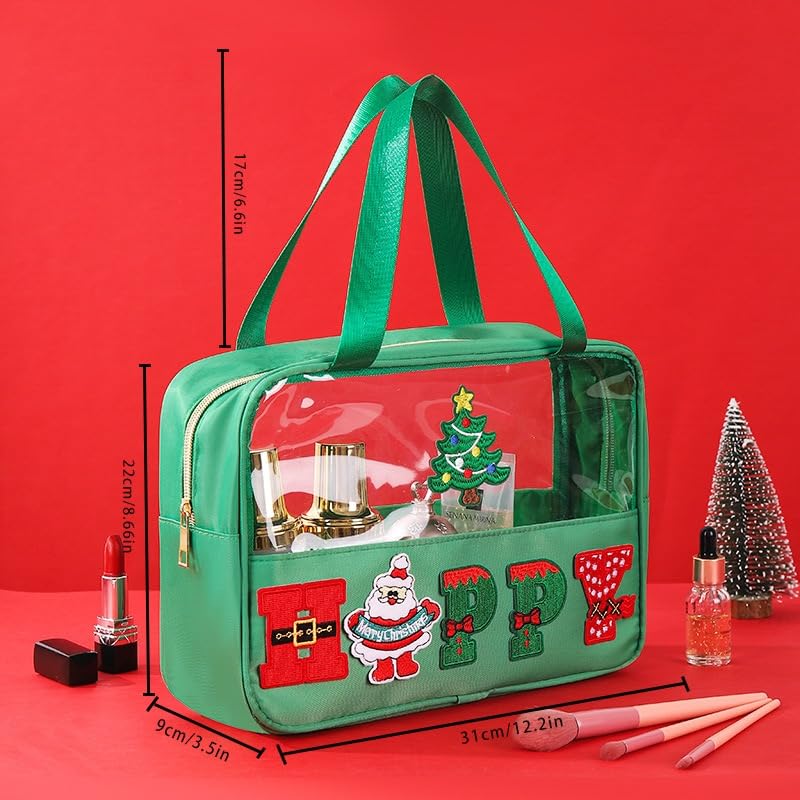2 Pcs Christmas Makeup & Snack Bags with Zipper - Waterproof Clear Travel Toiletry Storage for Women | Holiday Gifts & Travel Essentials