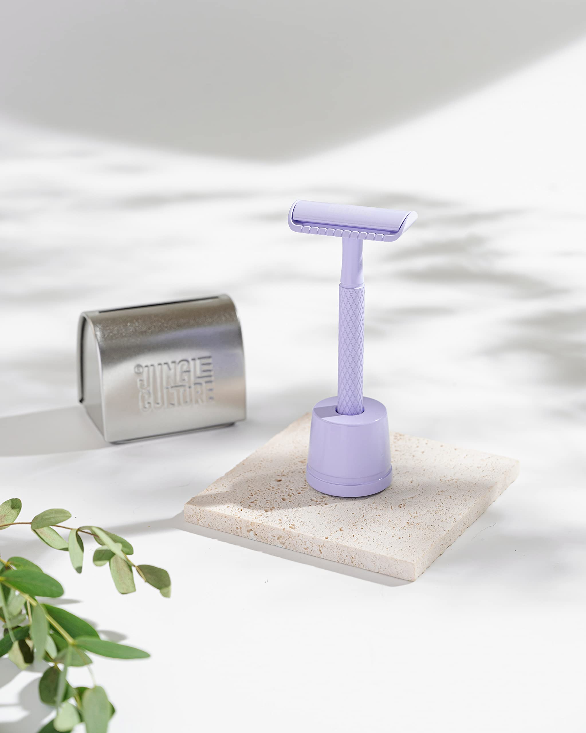 Jungle Culture Safety Razor & Stand with 10 Double Edge Blades - Premium Metal Razor for Women & Men - Eco-Friendly Reusable Shaver for Face & Body Shaving - Perfect for Home & Travel Use (Lilac)