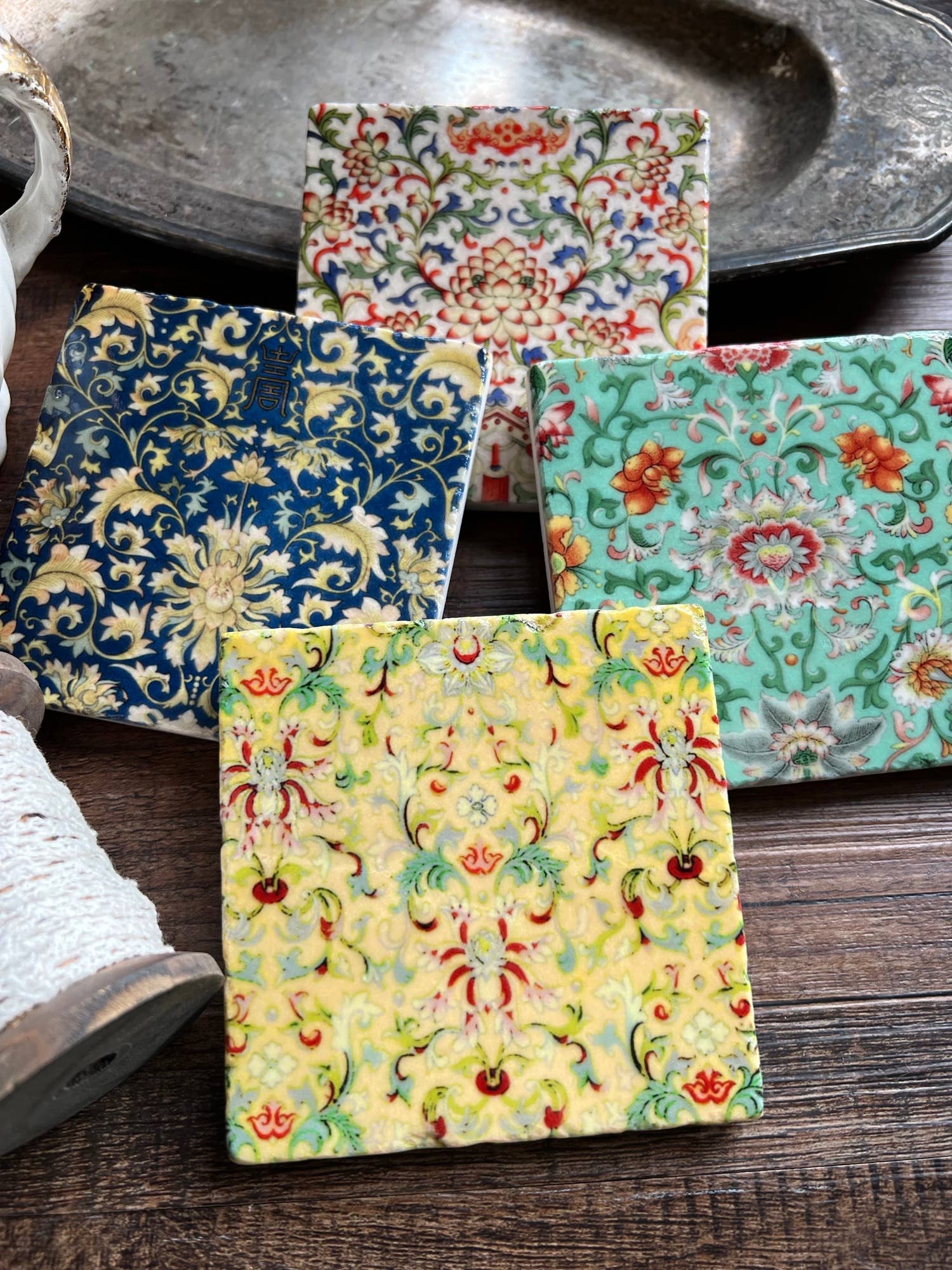 Elegant Stone Coasters Set of 4 - Natural Stone Drink Coasters for Coffee Table, Bar, and Home Decor - Perfect for Protecting Furniture from Water Rings and Stains