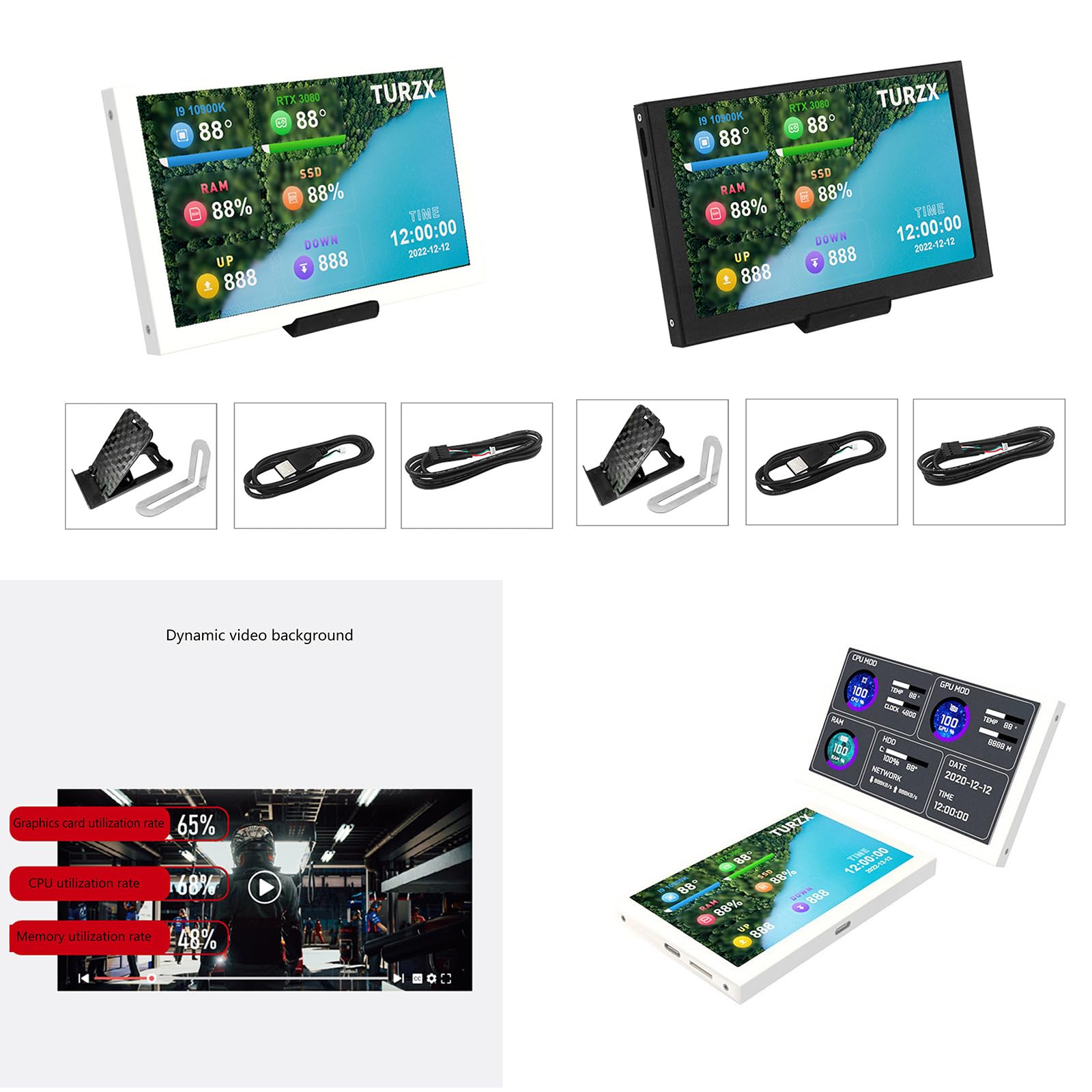 5inch IPS USB C Secondary Monitor for Desktop Computer - Temperature Display, Custom Background & Themes | Perfect for PC Case Mods, Gaming Setups & Workstations