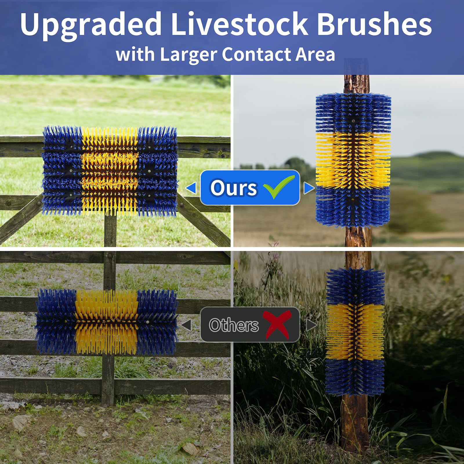Upgraded Livestock Scratching Brush - 4PCS Cattle Scratcher with 24 Screws - Horse Grooming Brush for Itch Relief - Perfect for Horses, Cows, Goats & Pigs (XL Size) - Ideal for Barn, Stable & Pasture Use