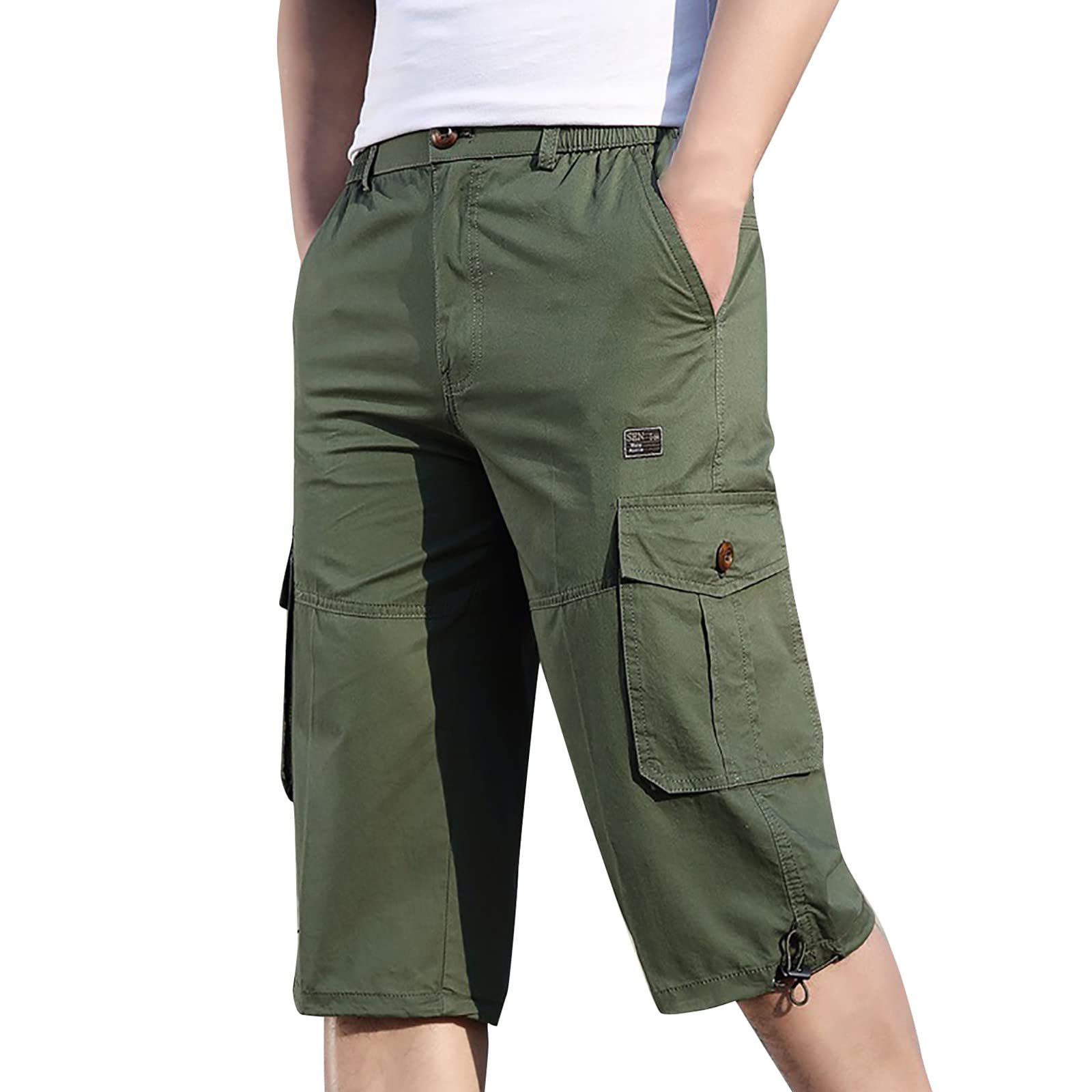 Men's Cargo Shorts with Elastic Waist - Relaxed Fit Tactical Outdoor Work Shorts with Multi-Pockets | Perfect for Hiking, Camping & Casual Wear