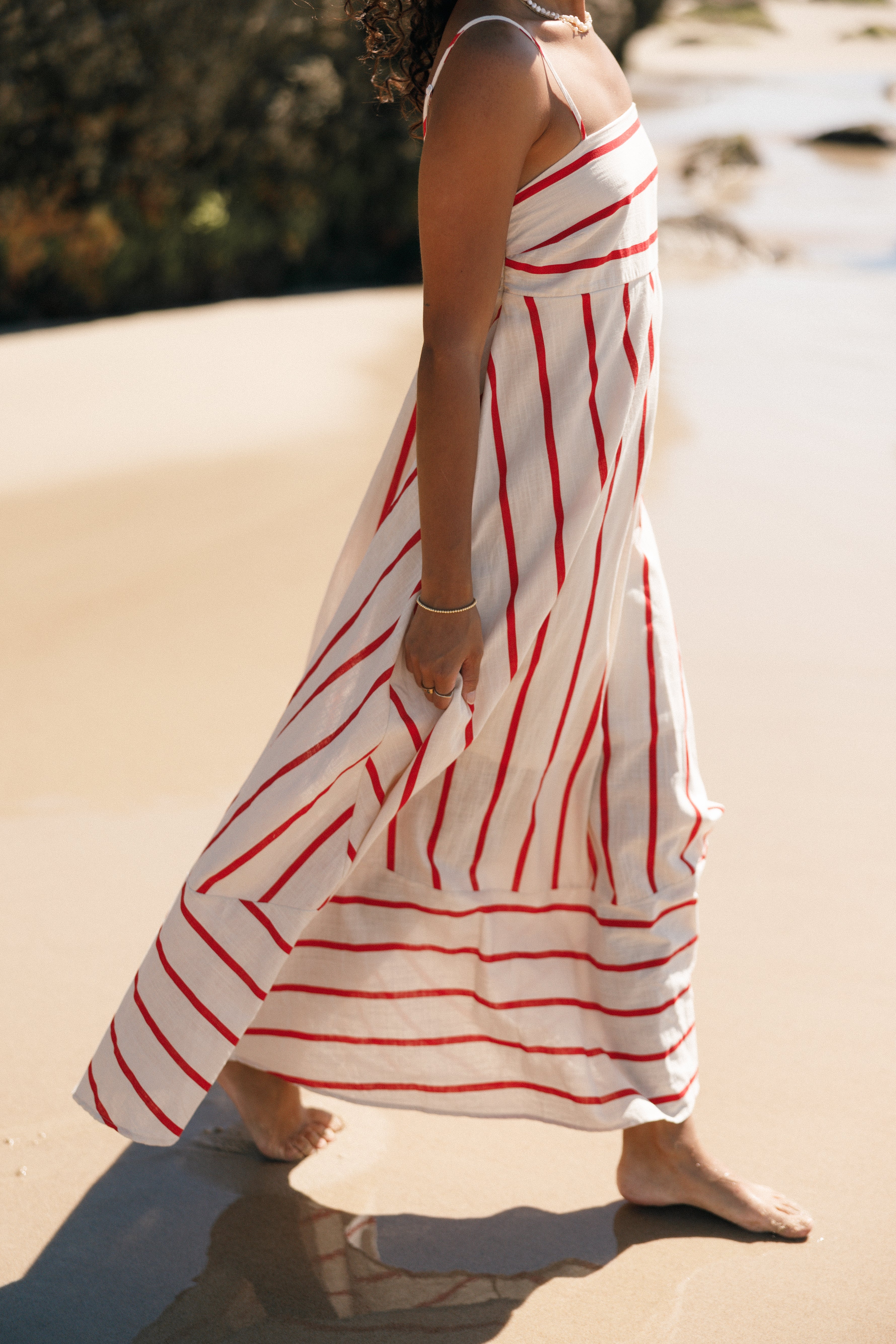 Brea Maxi Dress - Cream Stripe Flowy Summer Dress for Women | Perfect for Beach, Vacation & Casual Outings
