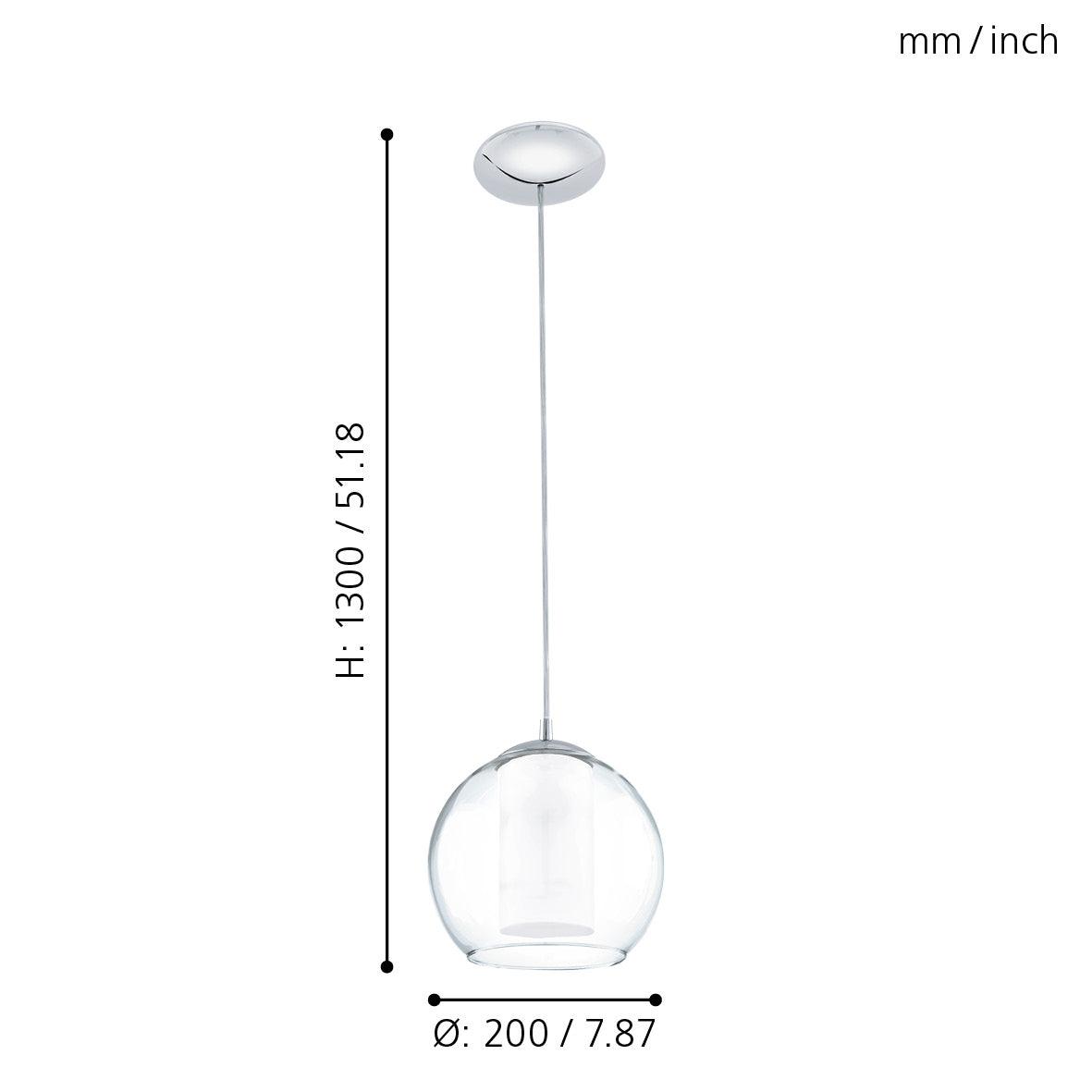 Eglo Bolsano Modern Chrome & White Glass Ceiling Pendant Light - Stylish Kitchen Island Lighting for Dining Room, Bedroom, and Living Room Decor