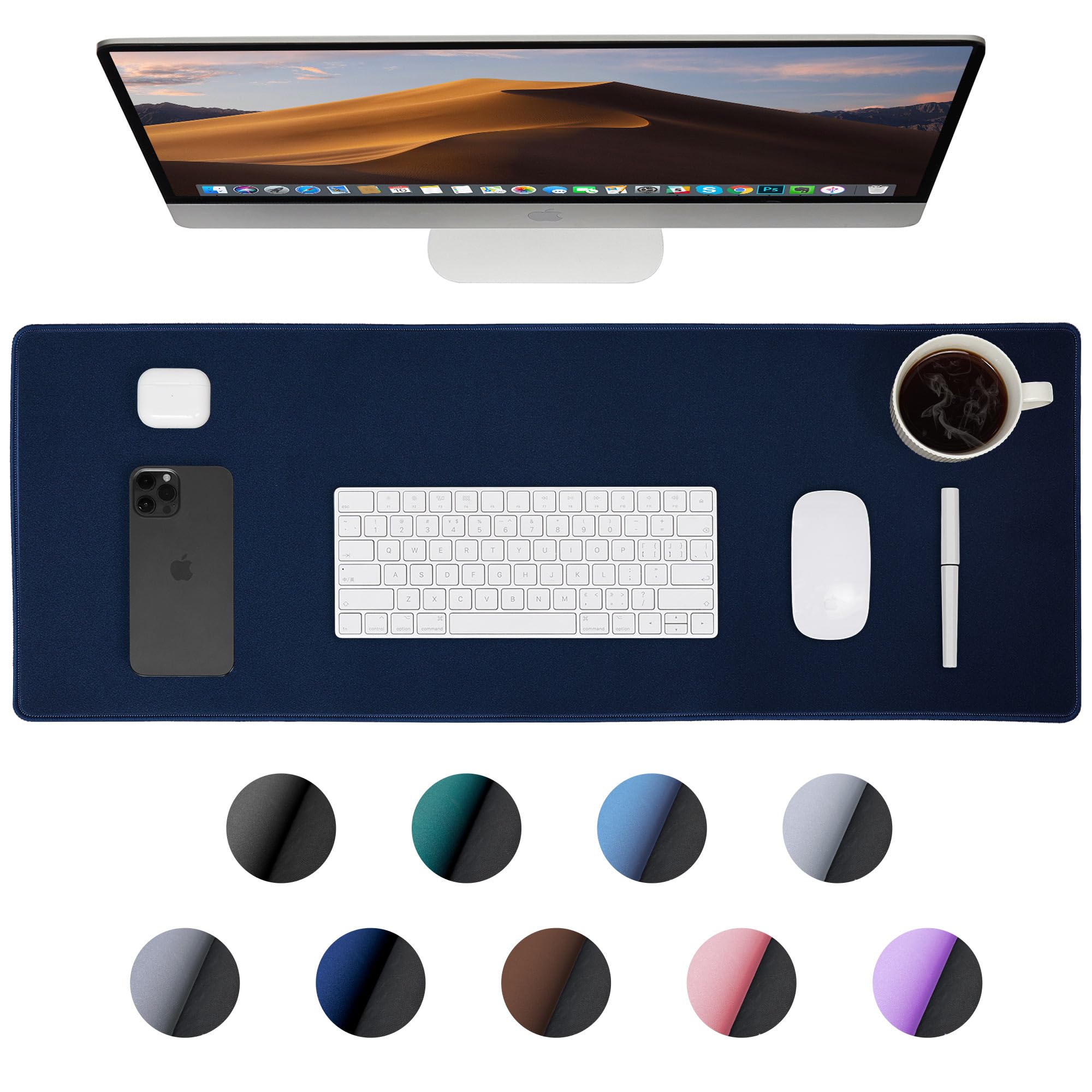 ALOANES Waterproof Mouse Pad with Durable Stitched Edge - Extra Large Gaming Keyboard Mat, Non-Slip Rubber Base Desk Pad for PC, Laptop, Office & Home Use - Dark Blue Extended Mousepad (31.5