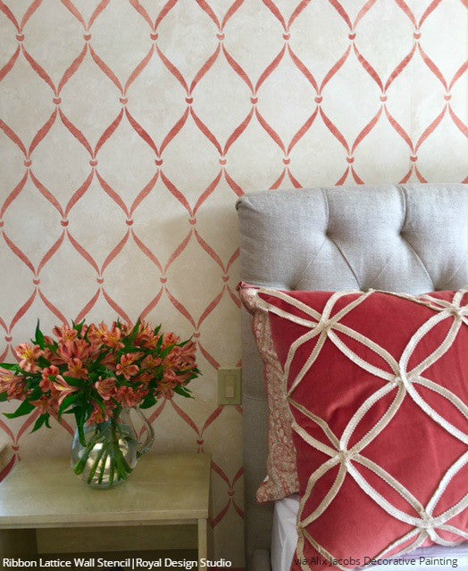 Ribbon Lattice Wall Stencil - Reusable DIY Painting Template for Home Decor, Crafts & Furniture - Perfect for Bedroom, Nursery, Living Room Accent Walls