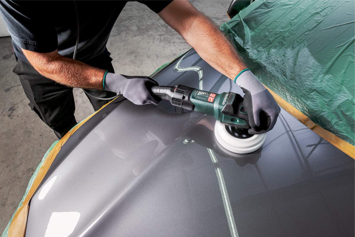 Metabo PE 15-20 RT 7-Inch Variable Speed Polisher - 300-1900 RPM with Speed Control & Lock-on, Rat Tail Design, Electronic Protection - Ideal for Car Detailing, Metal Polishing & Wood Finishing (Model 615200420, Green)