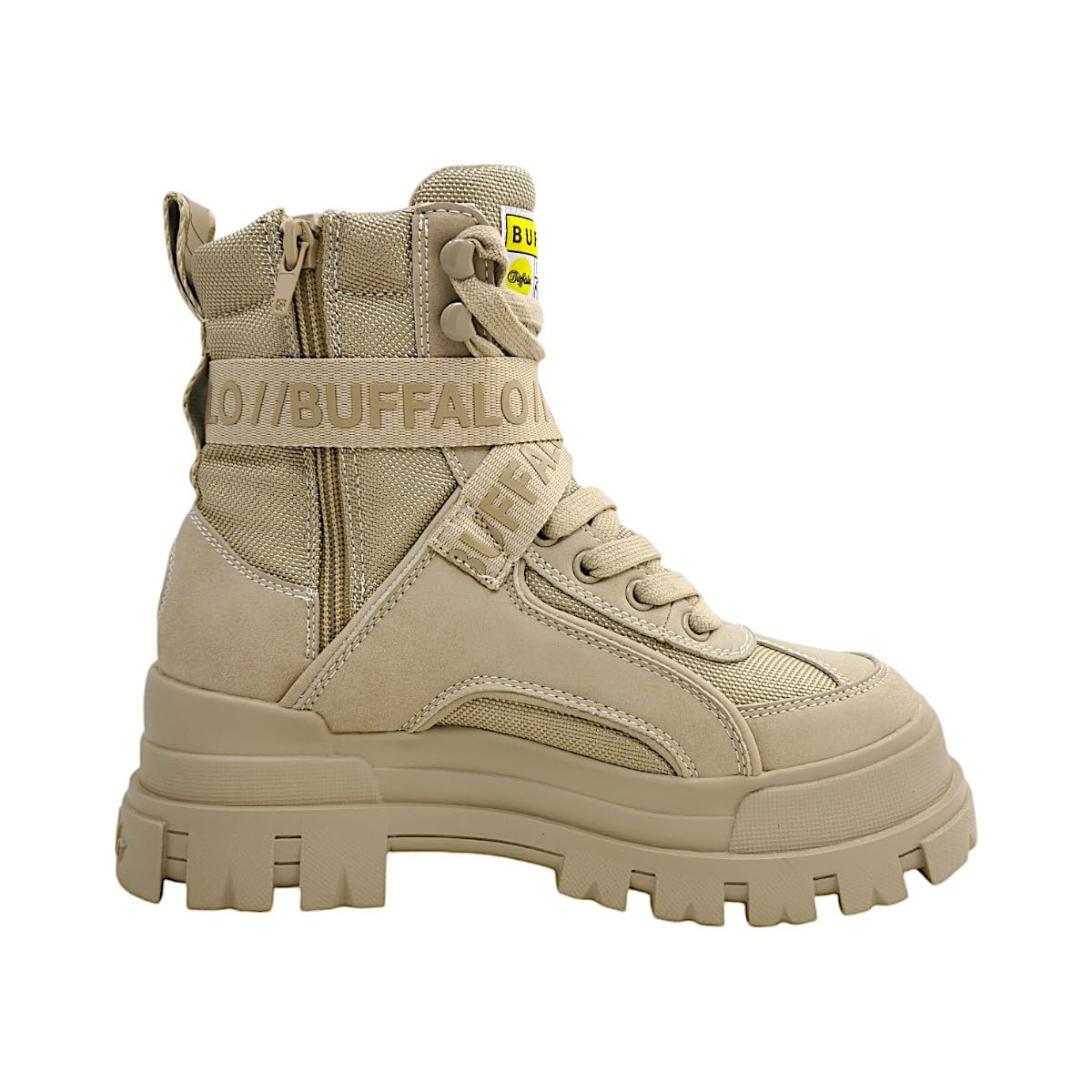 Buffalo ASPHA COM1 Women's Platform Boots in Beige - Size 9 US | Chunky Heel Ankle Booties for Fall & Winter Fashion, Casual Outfits & Streetwear Looks