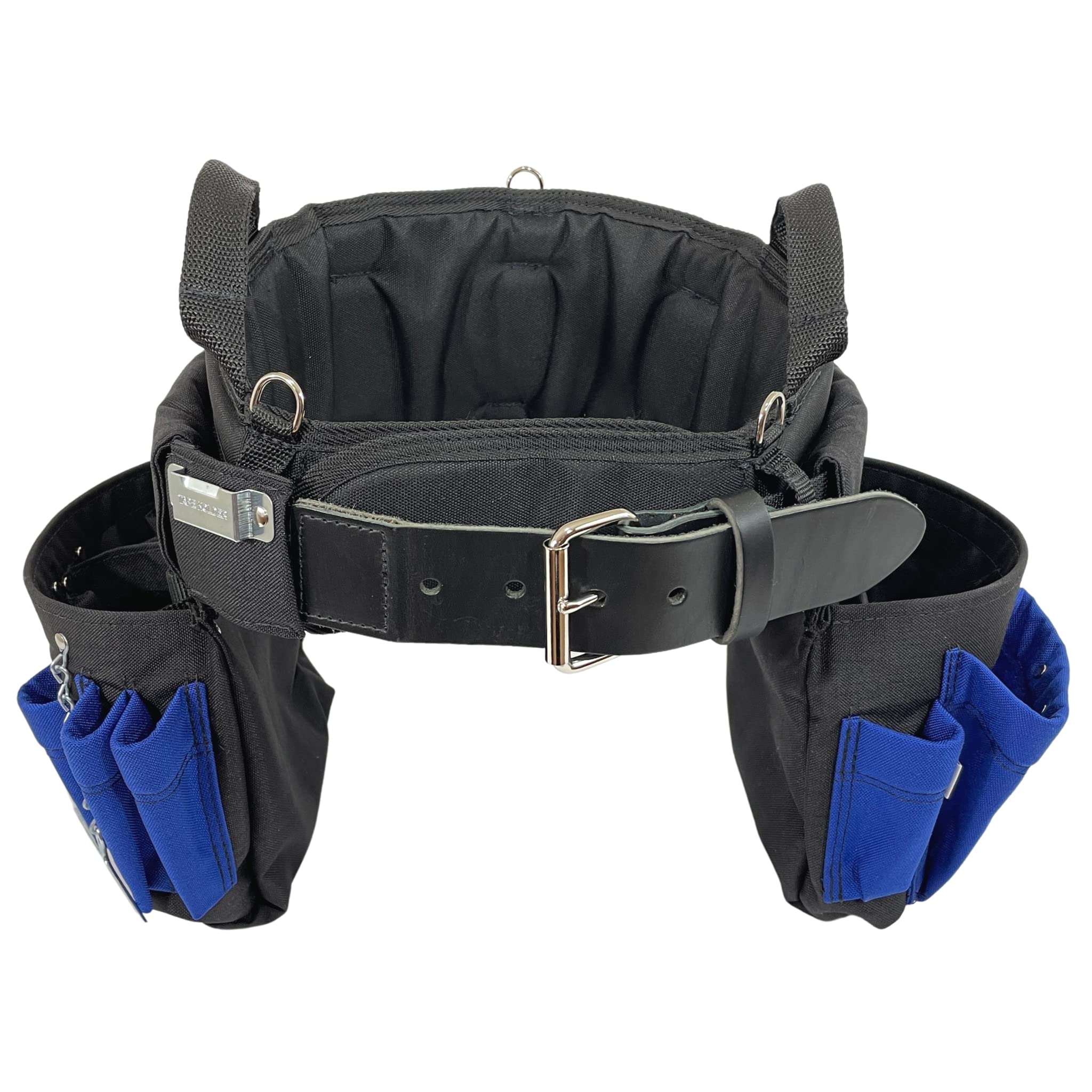 BOULDER BAG Professional Electrician's MAX Combo Tool Belt with Comfort Back Support - Heavy Duty Leather Belt Buckle Work Belt for Electricians (Blue, 2XL 43-48 Inch Waist) - Made in USA - Perfect for Construction, Wiring & Home Improvement Projects