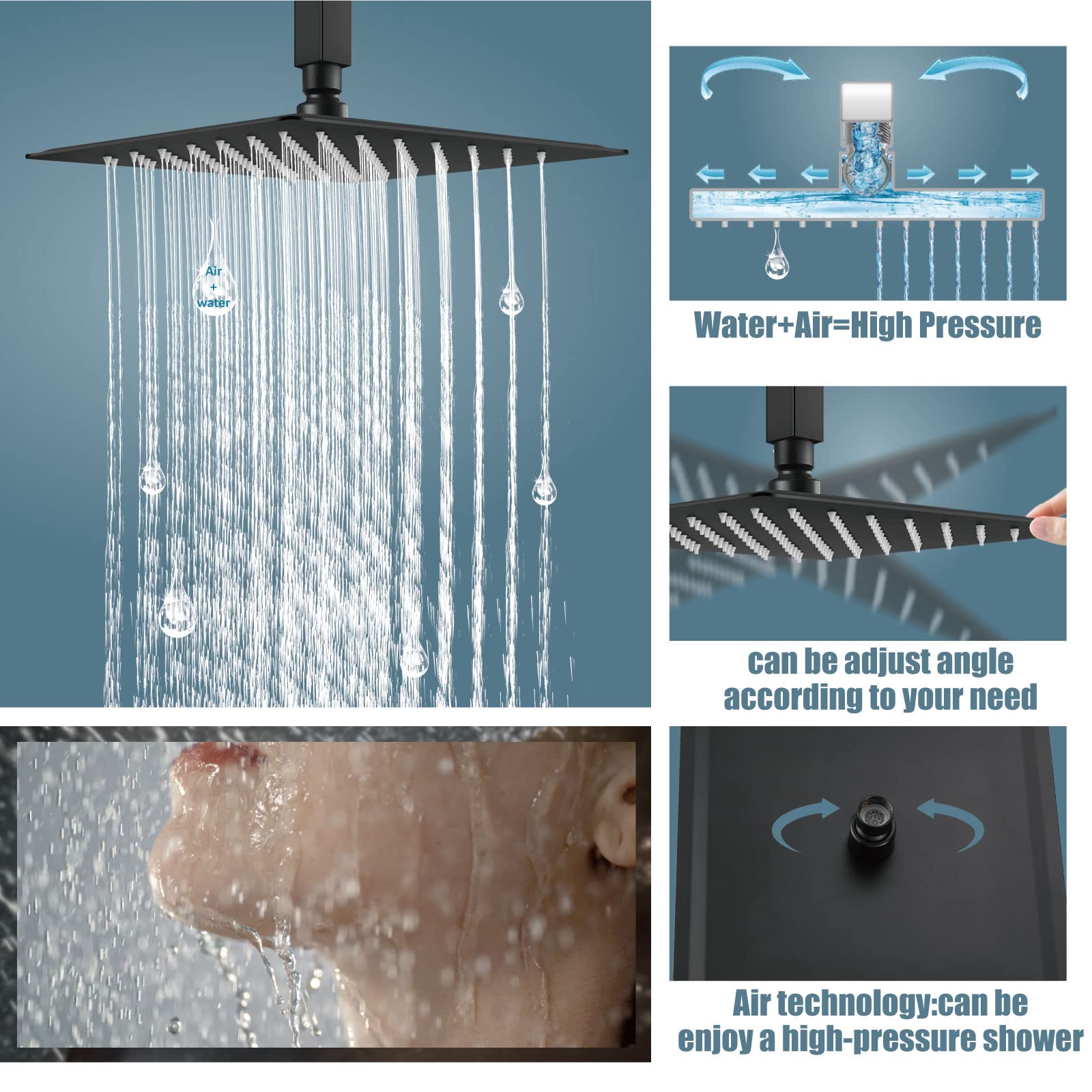 Aolemi 10 Inch Matte Black Ceiling Mount Rain Shower System with Handheld Spray - High Pressure Shower Faucet Set with Rough-in Valve & Trim Kit - Perfect for Modern Bathroom Renovation & Spa-Like Shower Experience