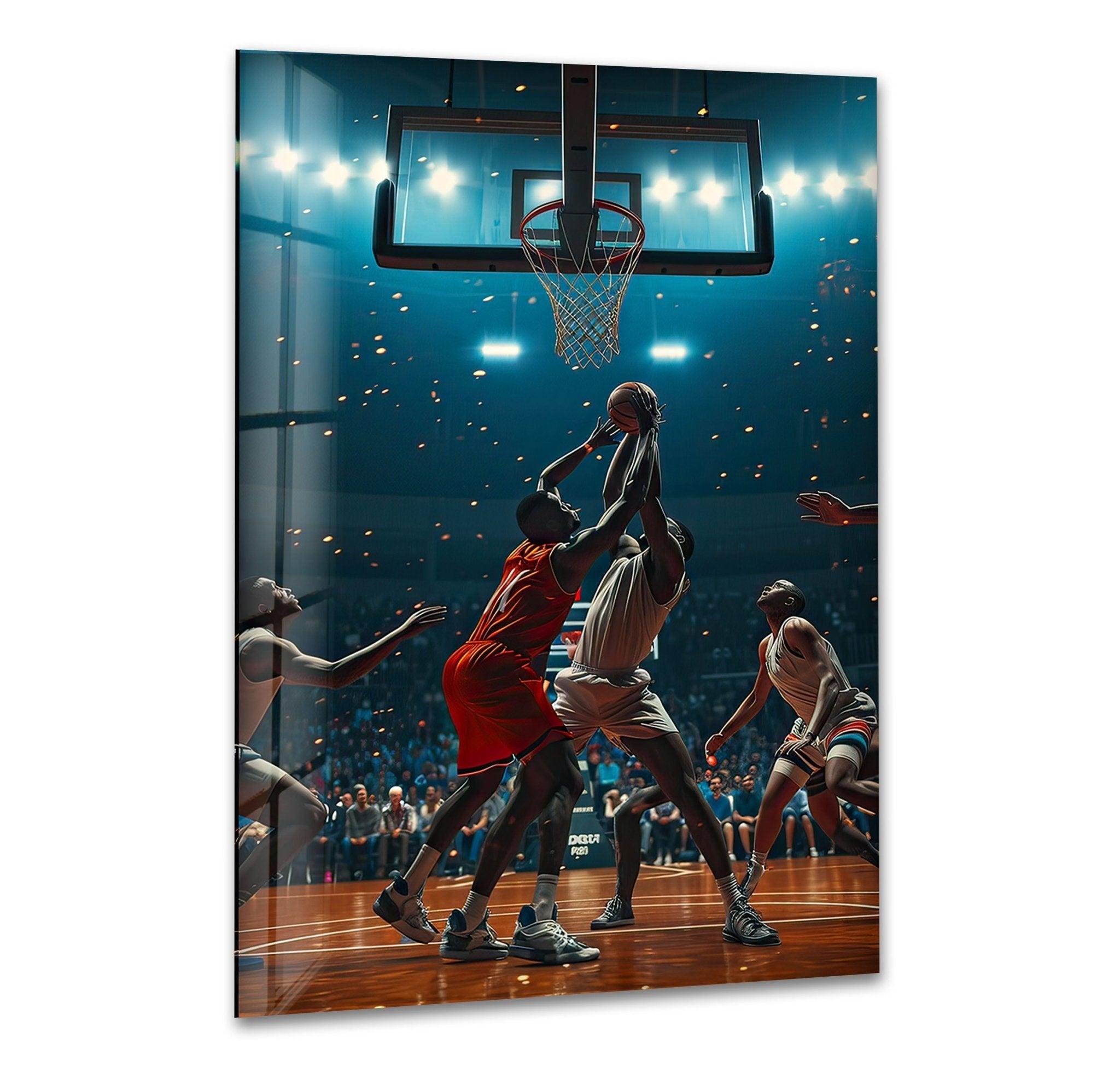 Basketball Players Glass Wall Art - Modern Sports Decor for Home, Office & Gym - Perfect Gift for Basketball Fans & Athletes