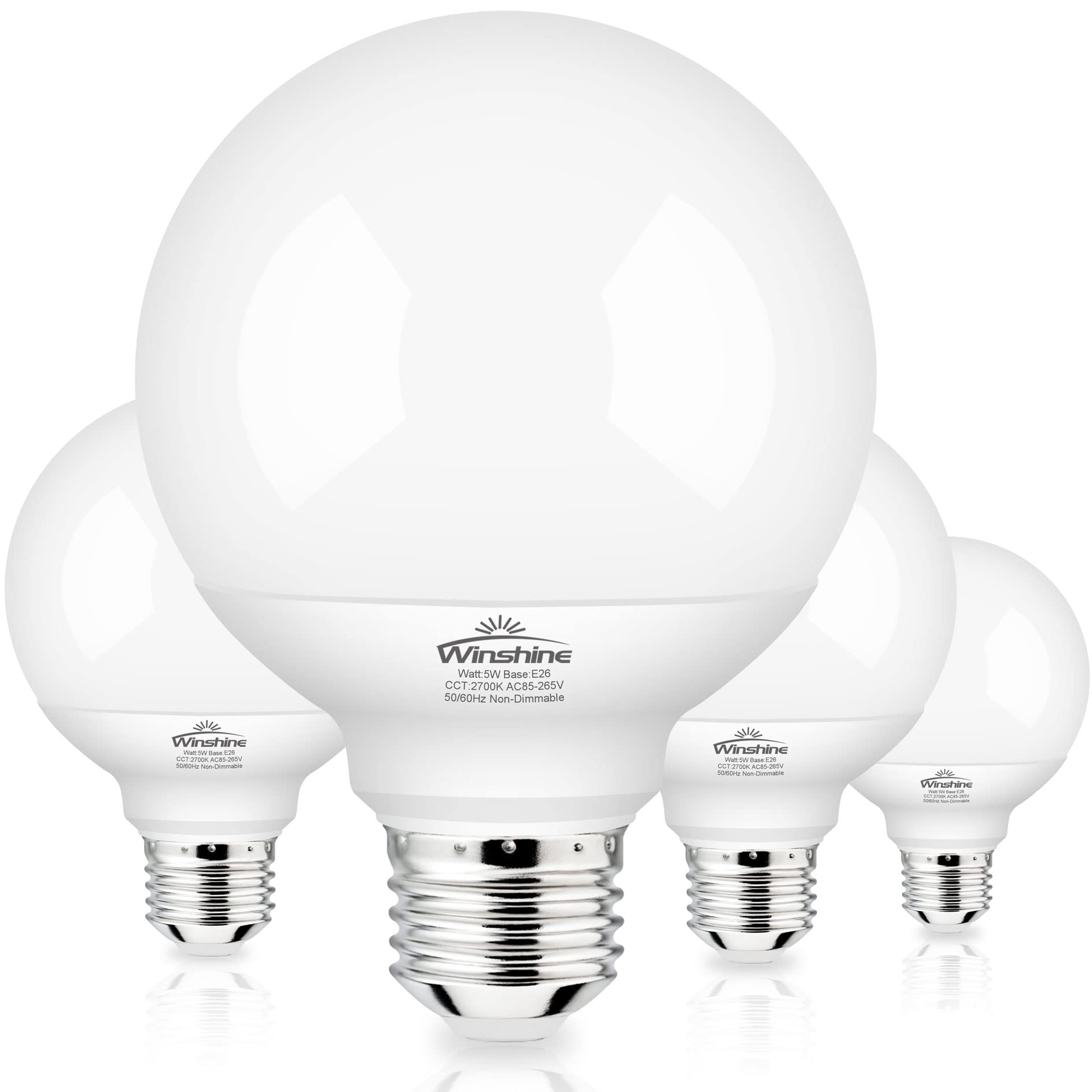 Winshine G25 LED Globe Light Bulbs - 60W Equivalent, E26 Base, 2700K Warm White, CRI85+, Non-Dimmable (4-Pack) - Perfect for Bathroom Vanity, Makeup Mirror, Bedroom & Dressing Room Lighting