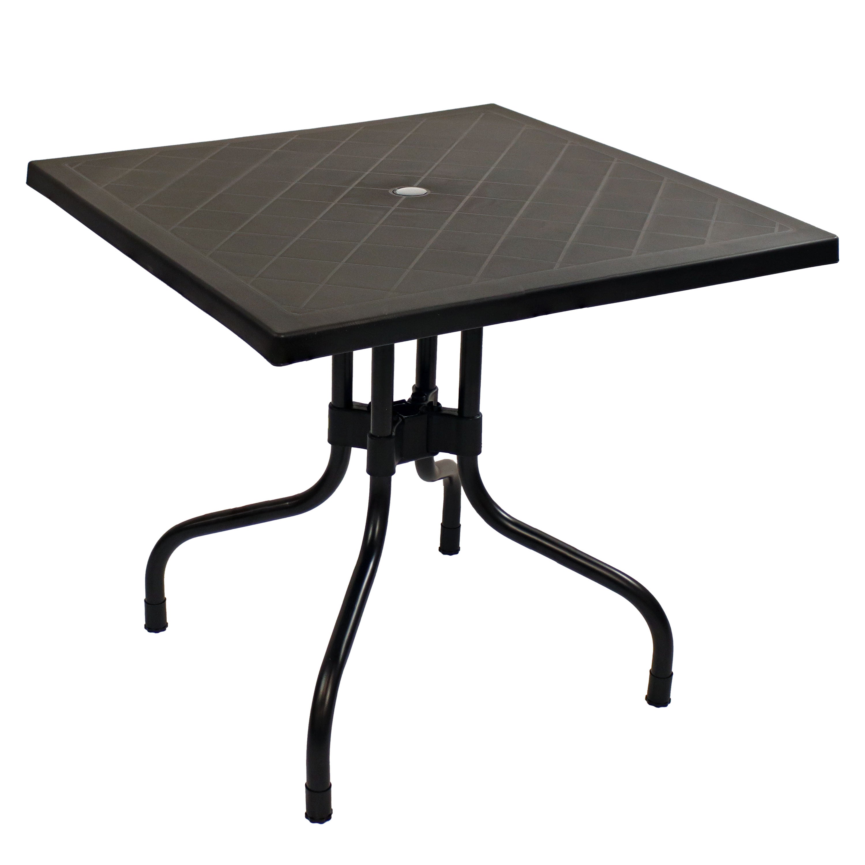 Black Sunnydaze Square Folding Patio Dining Table with Sturdy Iron Legs - Perfect for Outdoor Entertaining, Small Balconies & Backyard BBQs