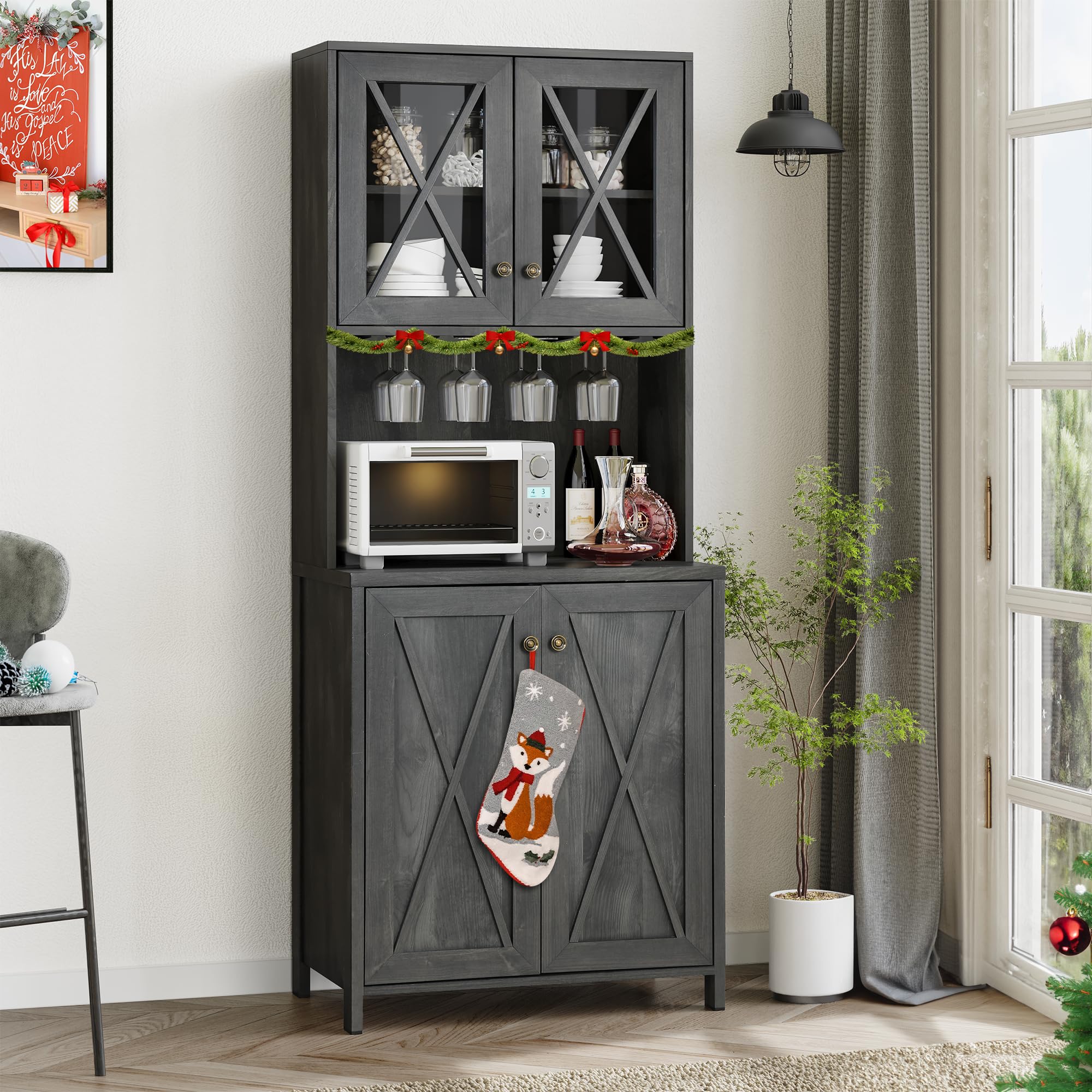 YITAHOME Kitchen Pantry Cabinet with Microwave Stand - Freestanding Storage Organizer for Small Spaces, Spice Rack & Countertop Organization - Perfect for Apartments, Dorms & Compact Kitchens