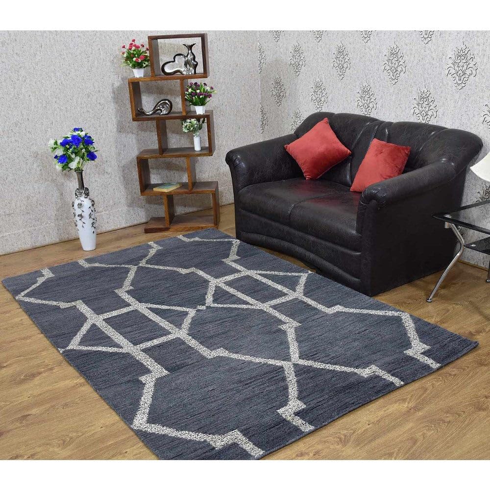Hand Knotted Wool Geometric Area Rugs 5'x8' - Modern Rectangle Light Gray White Medium Pile Handmade Rug for Living Room, Bedroom, Office | Boho Chic Home Decor & Cozy Floor Covering