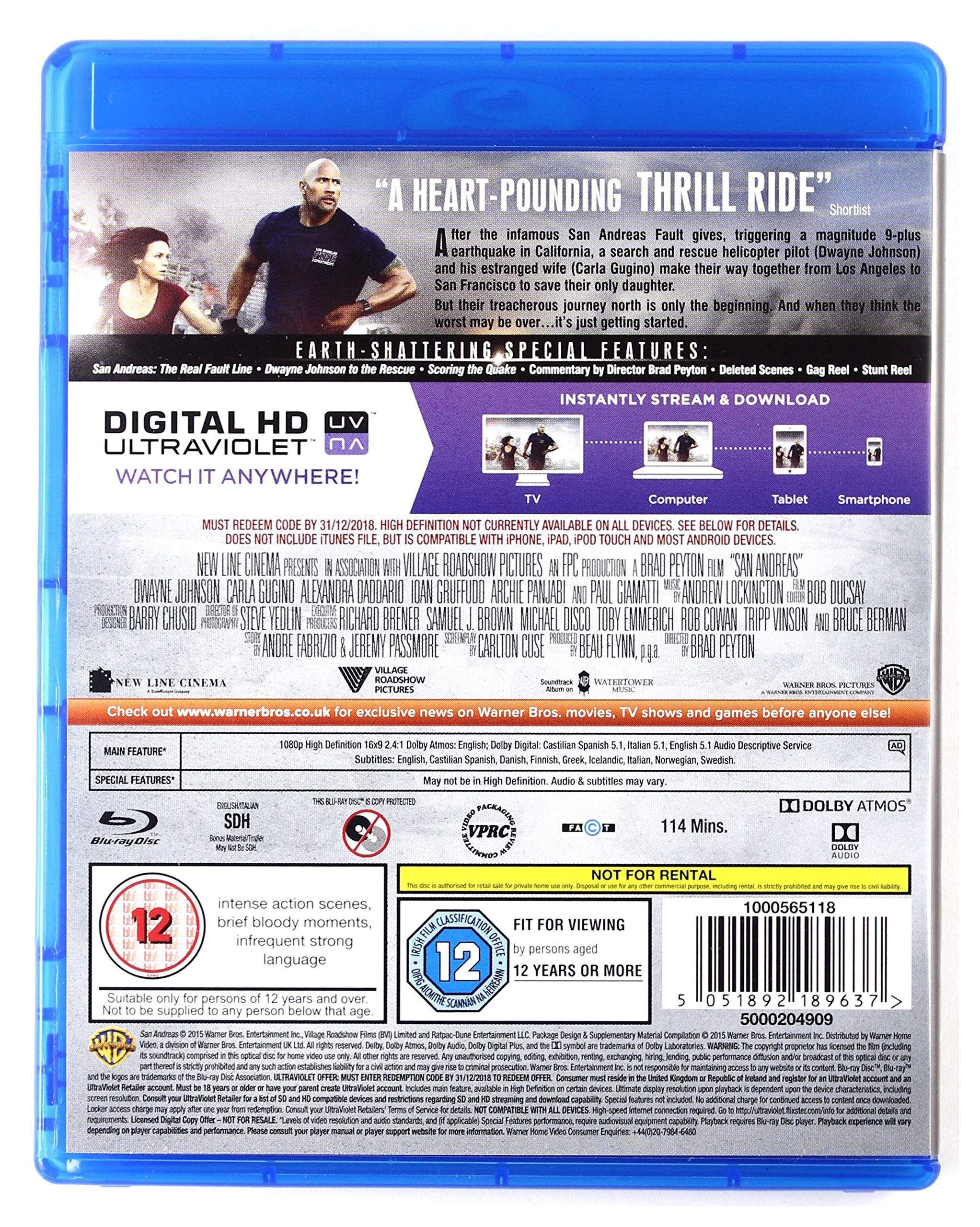 San Andreas (2015) Blu-ray Movie - Region Free - Action & Disaster Film for Home Theater & Movie Nights