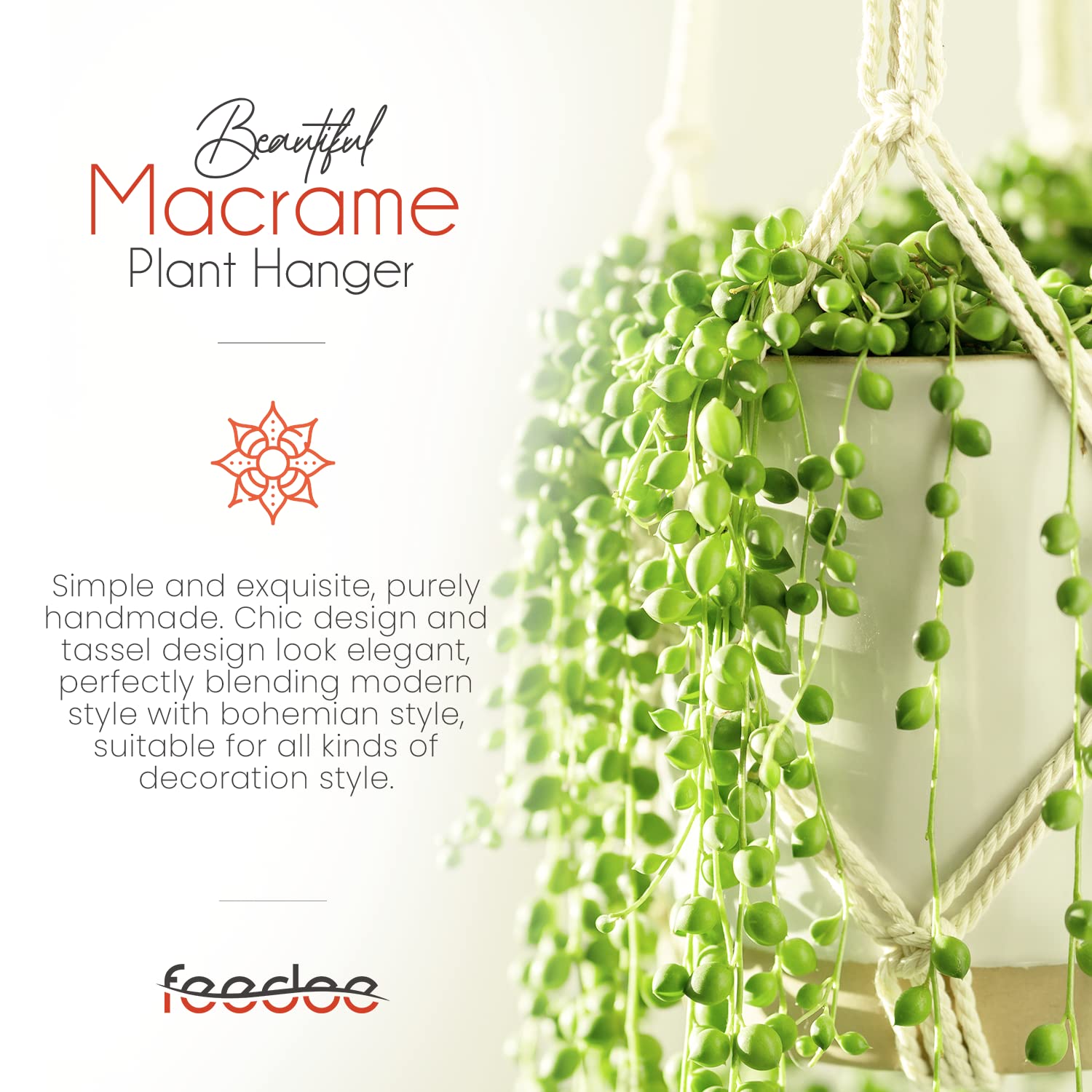 6 Pack Macrame Plant Hangers for Indoor & Outdoor Plants - Handmade Hanging Plant Holders with Flower Pots for Boho Home Decor, Living Room, Bedroom, Patio & Garden