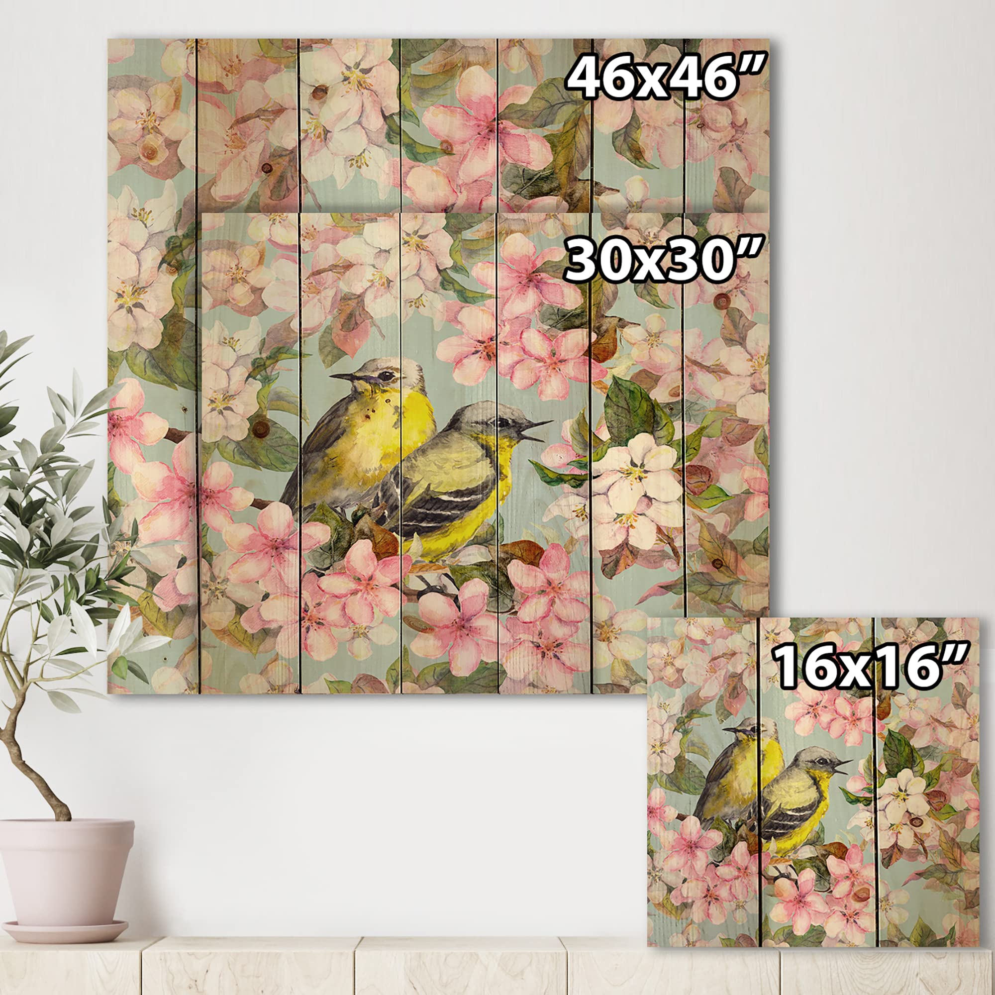 Pink Cherry Sakura Wood Wall Art - Traditional Pine Decor for Living Room